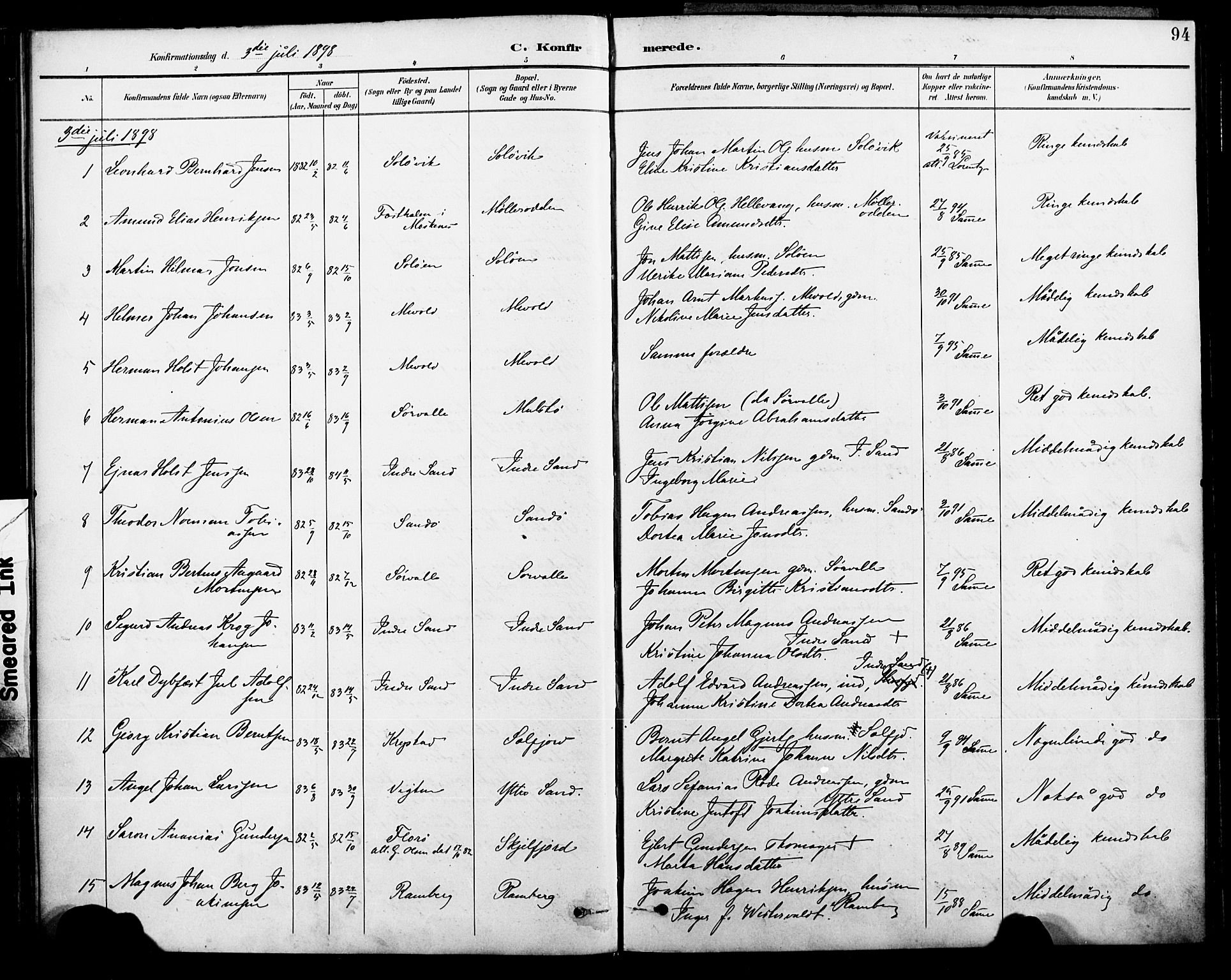 Ministerialprotokoller, klokkerbøker og fødselsregistre - Nordland, AV/SAT-A-1459/885/L1205: Parish register (official) no. 885A06, 1892-1905, p. 94