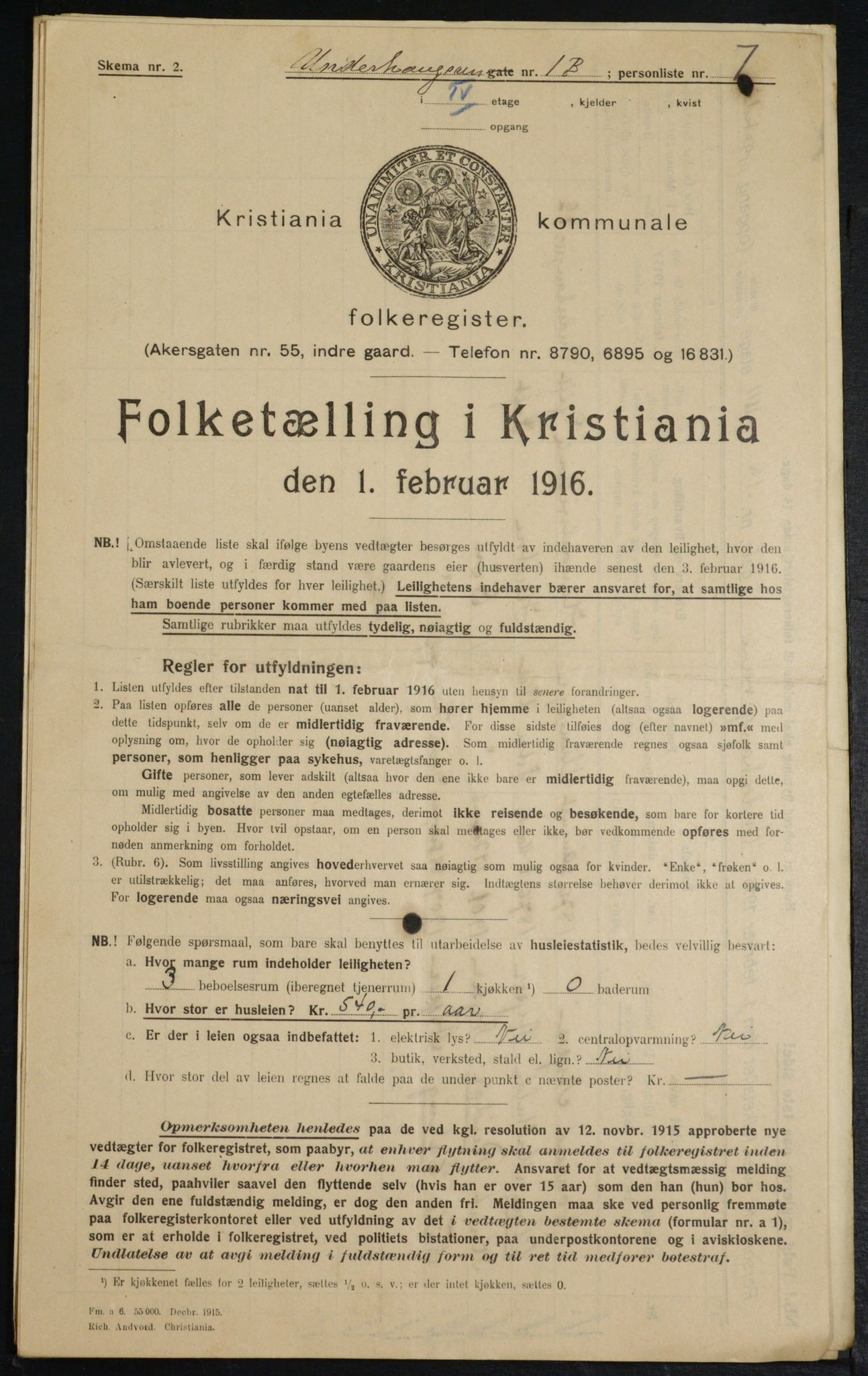 OBA, Municipal Census 1916 for Kristiania, 1916, p. 123486