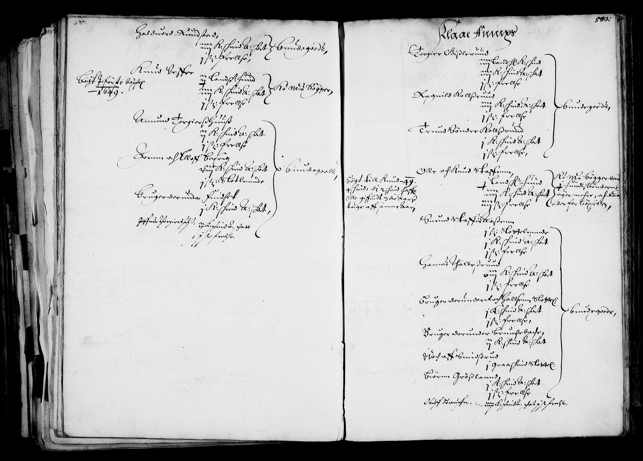 Rentekammeret inntil 1814, Realistisk ordnet avdeling, AV/RA-EA-4070/N/Na/L0001: [XI f]: Akershus stifts jordebok, 1652, p. 582b-583a