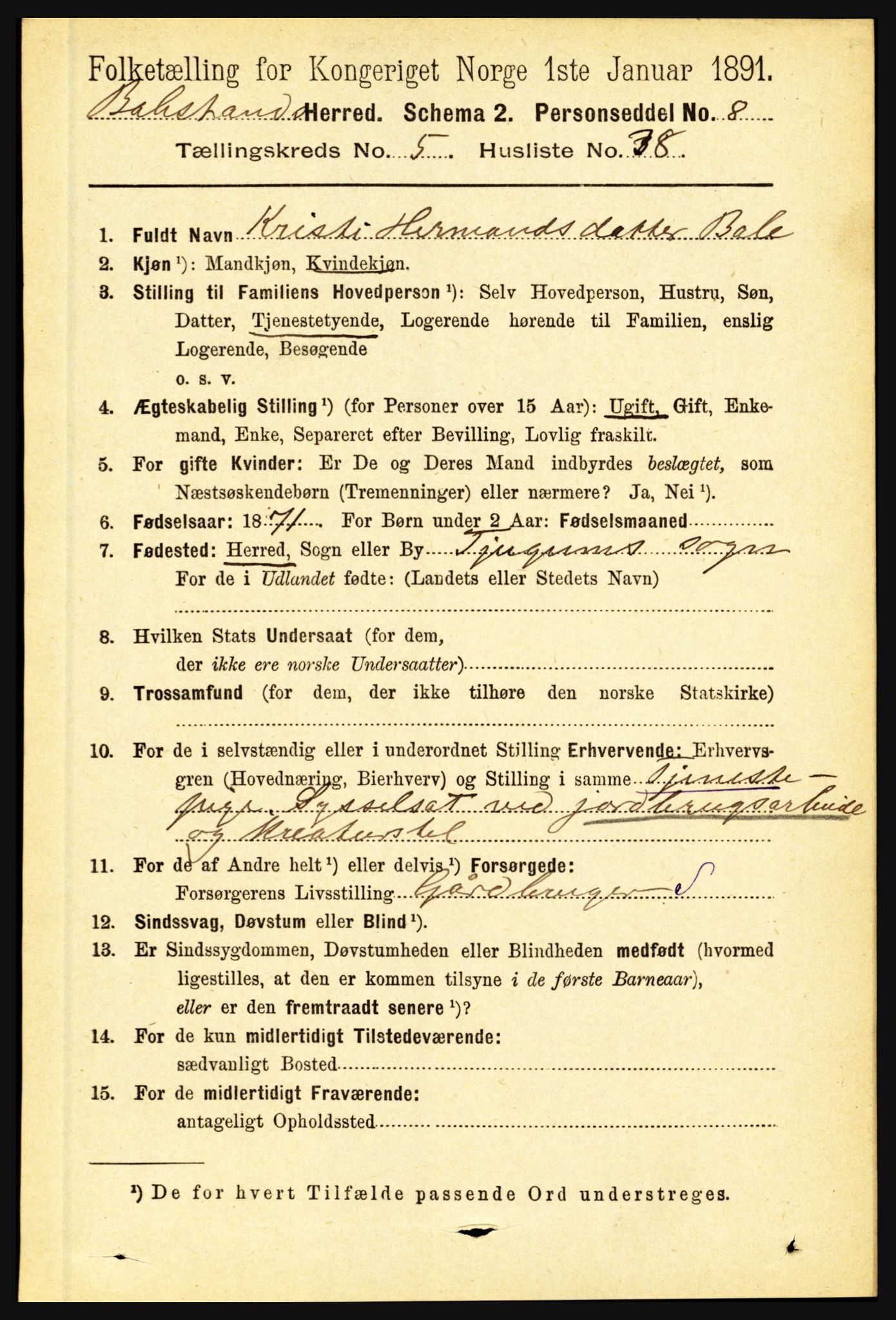 RA, 1891 census for 1418 Balestrand, 1891, p. 1325