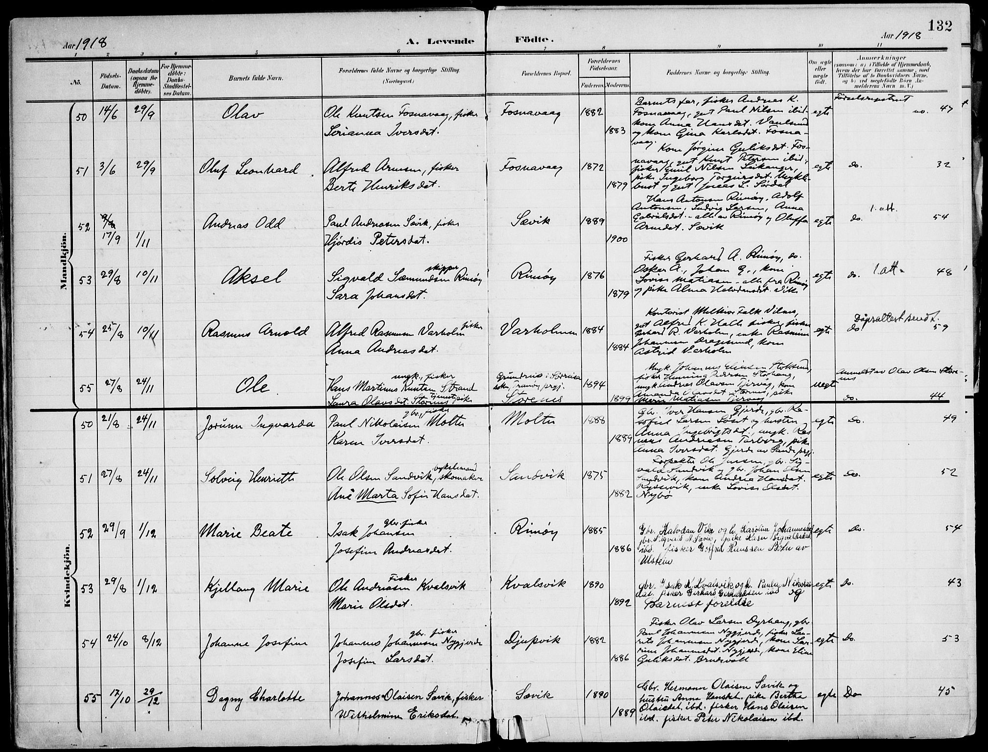 Ministerialprotokoller, klokkerbøker og fødselsregistre - Møre og Romsdal, SAT/A-1454/507/L0075: Parish register (official) no. 507A10, 1901-1920, p. 132