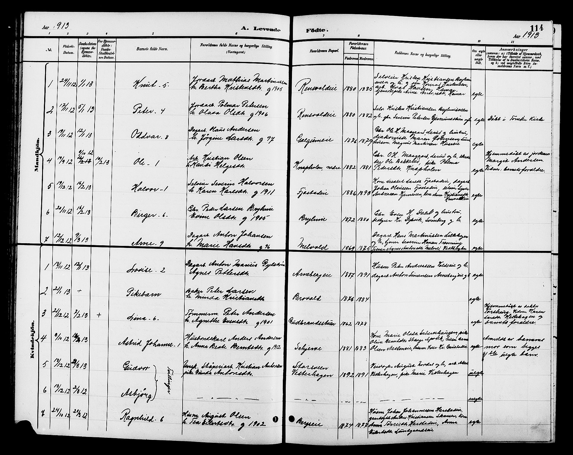 Romedal prestekontor, SAH/PREST-004/L/L0012: Parish register (copy) no. 12, 1896-1914, p. 114