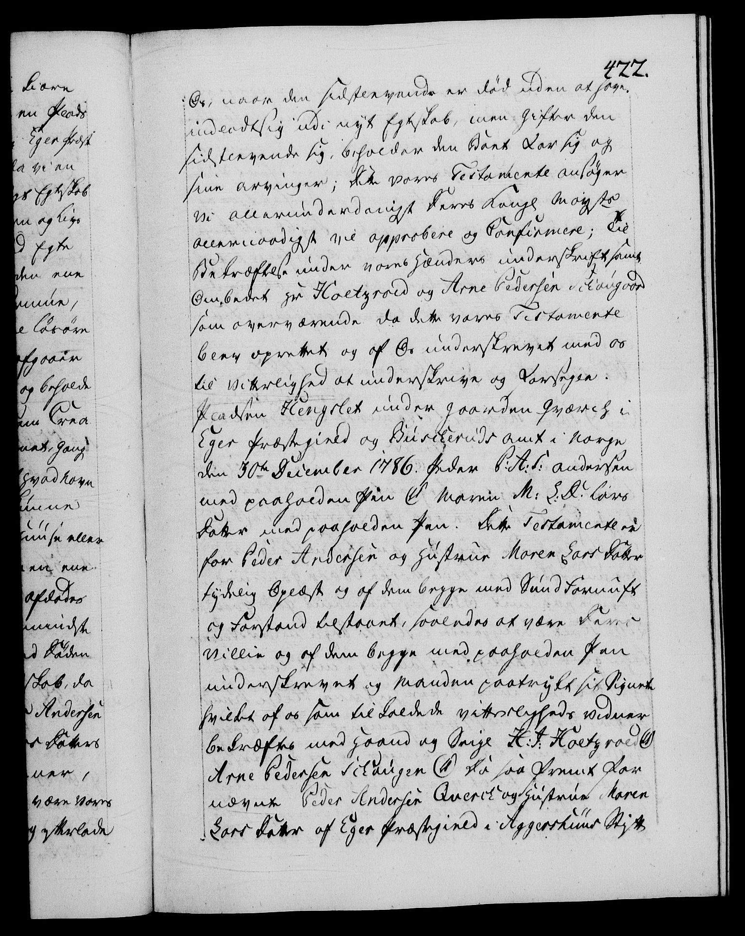 Danske Kanselli 1572-1799, AV/RA-EA-3023/F/Fc/Fca/Fcaa/L0051: Norske registre, 1786-1787, p. 422a