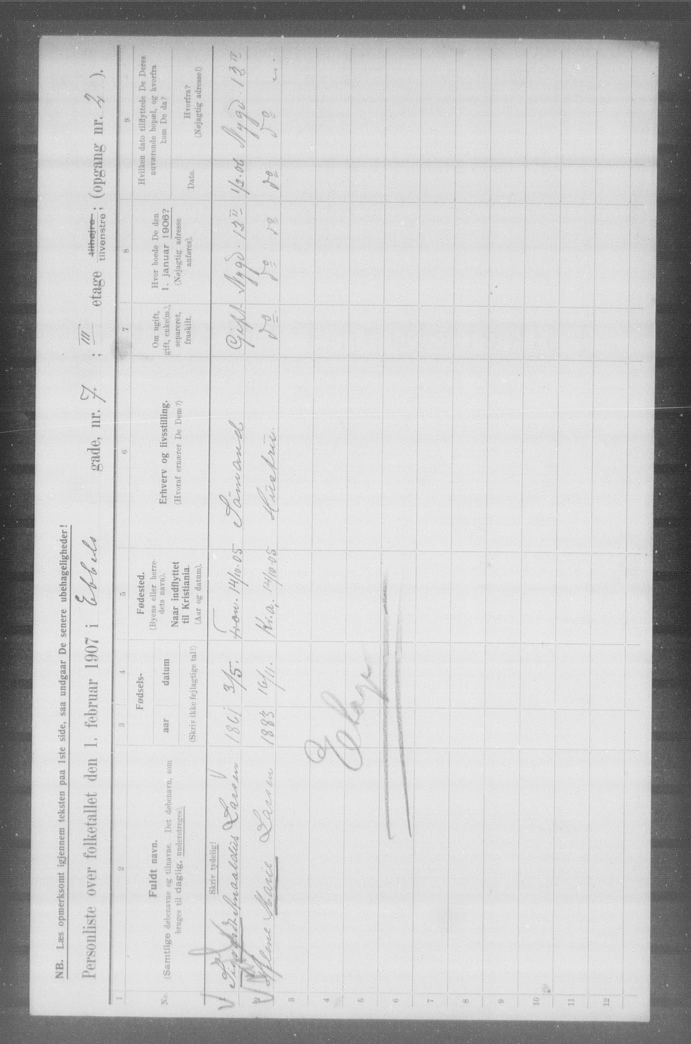 OBA, Municipal Census 1907 for Kristiania, 1907, p. 9262