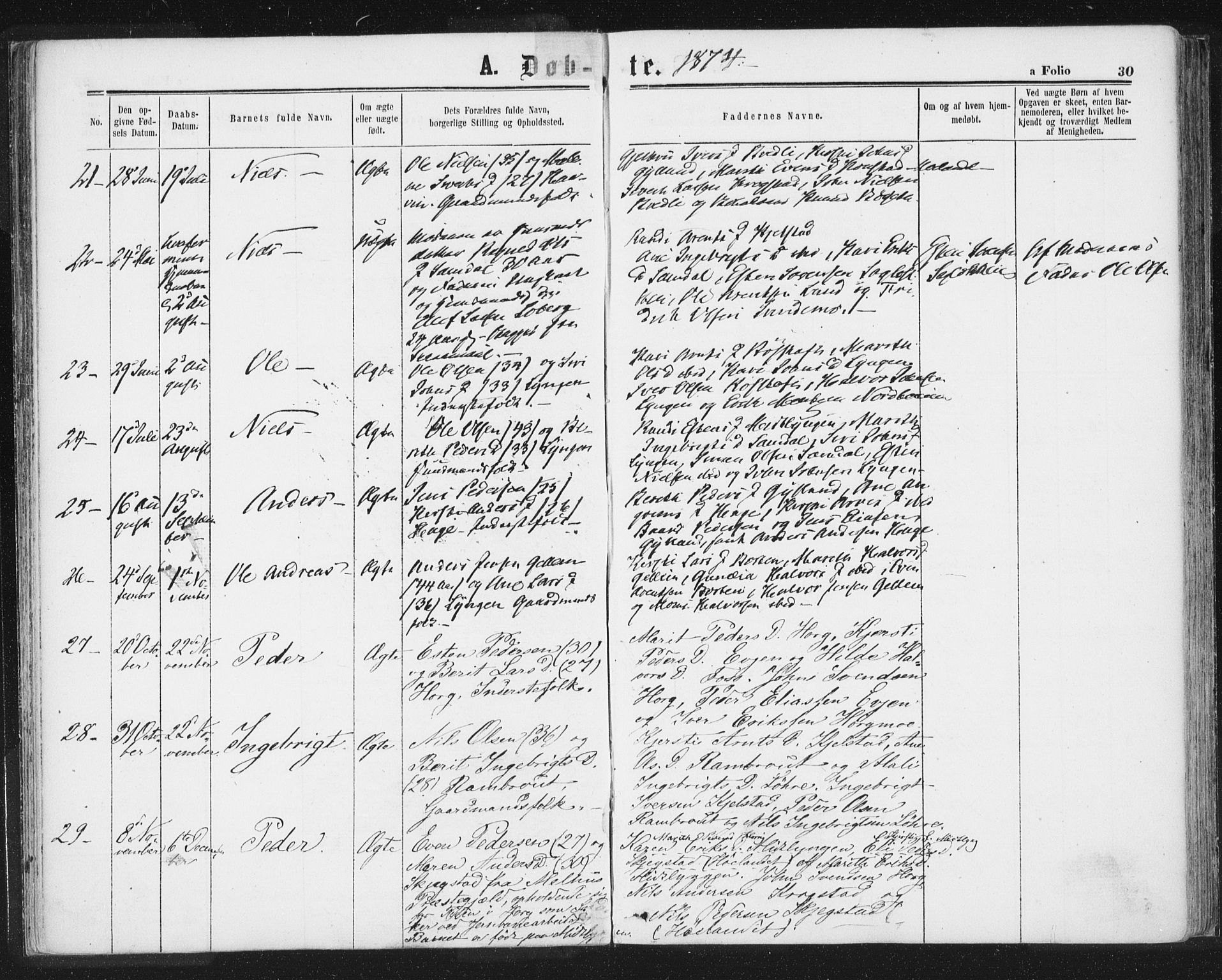 Ministerialprotokoller, klokkerbøker og fødselsregistre - Sør-Trøndelag, SAT/A-1456/692/L1104: Parish register (official) no. 692A04, 1862-1878, p. 30