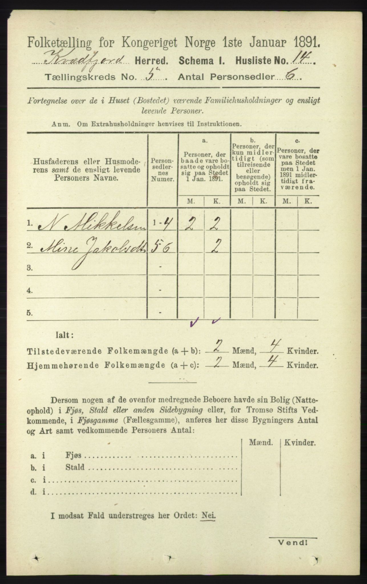 RA, 1891 census for 1911 Kvæfjord, 1891, p. 2778