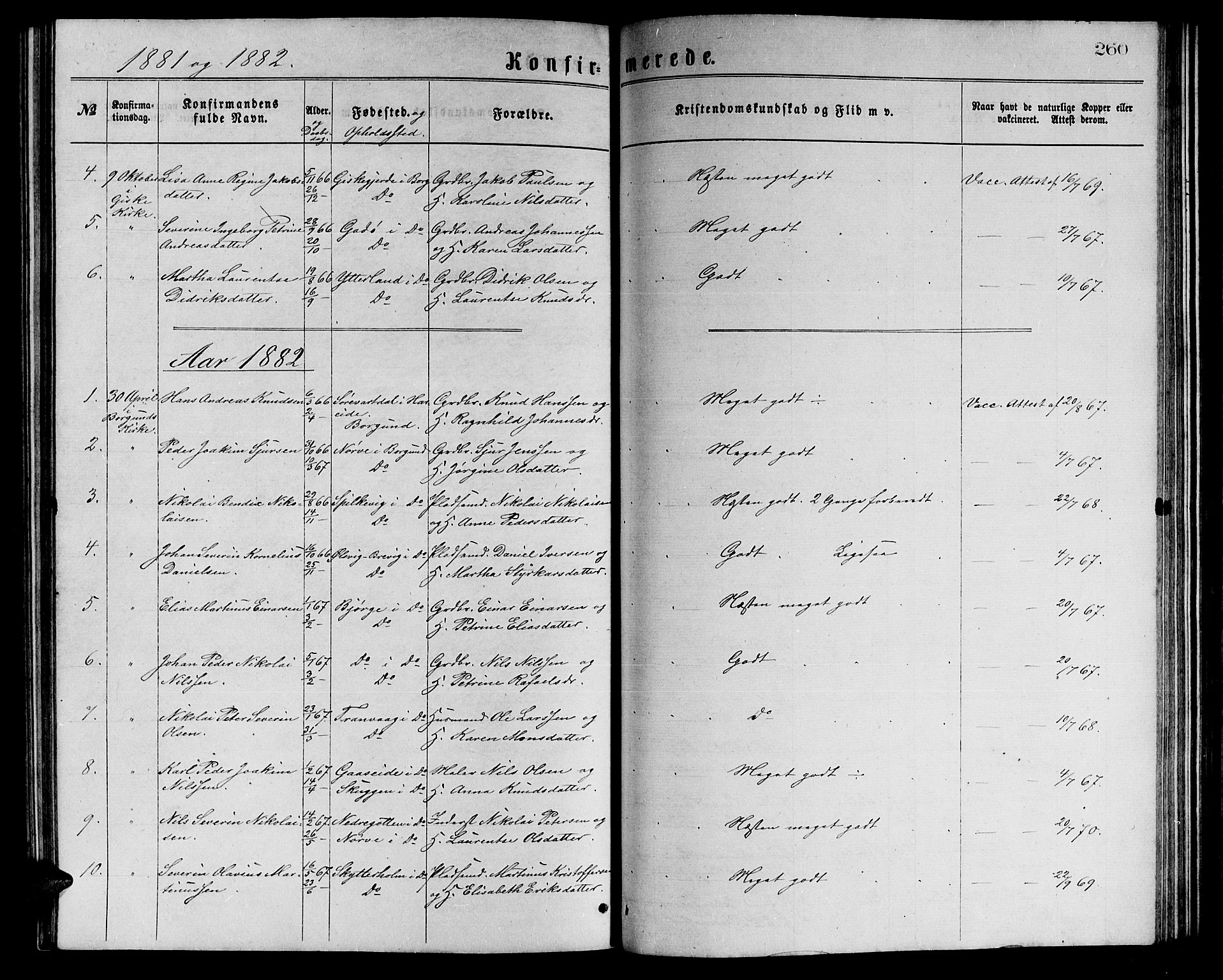 Ministerialprotokoller, klokkerbøker og fødselsregistre - Møre og Romsdal, AV/SAT-A-1454/528/L0429: Parish register (copy) no. 528C10, 1872-1886, p. 260