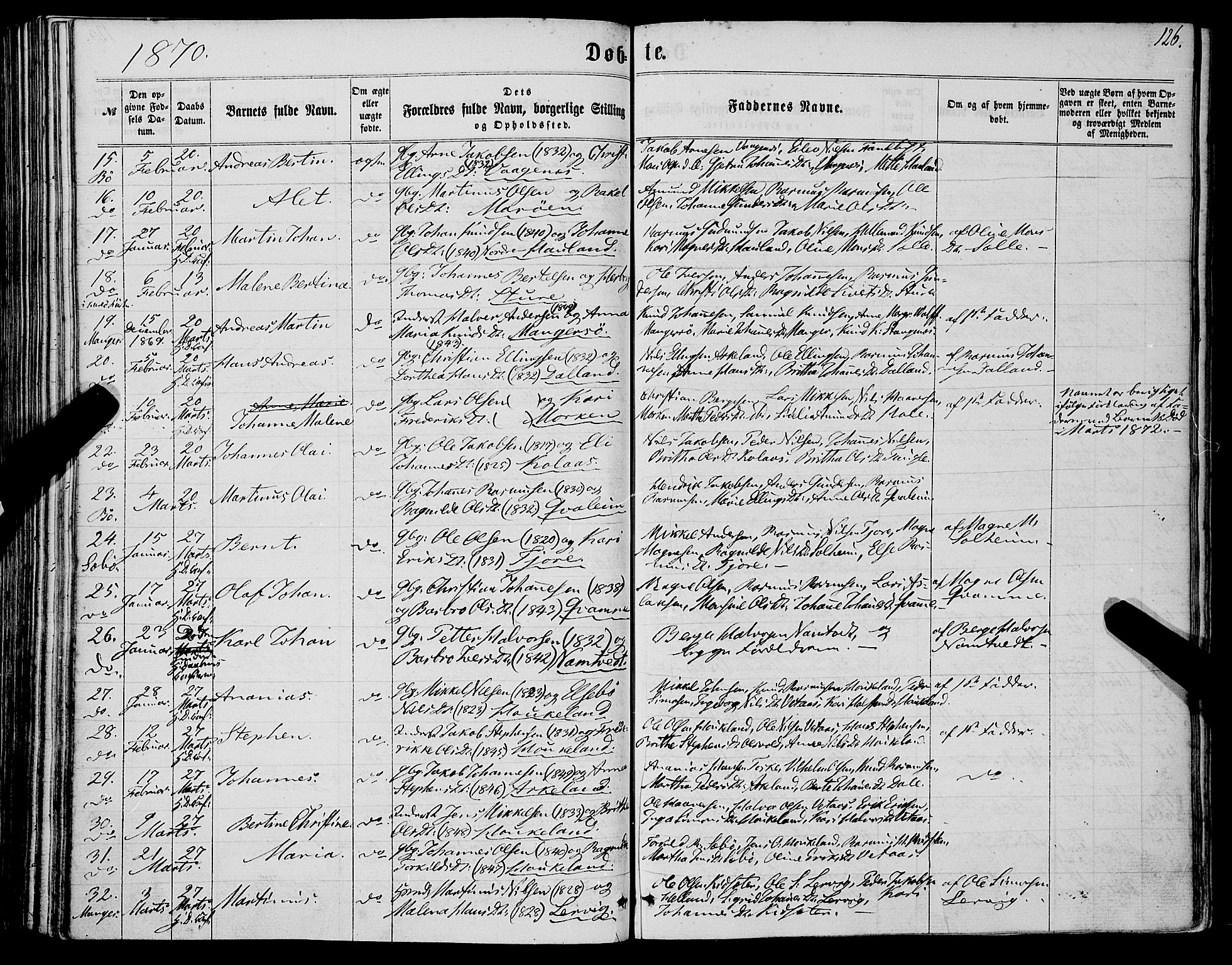 Manger sokneprestembete, SAB/A-76801/H/Haa: Parish register (official) no. A 7, 1860-1870, p. 126