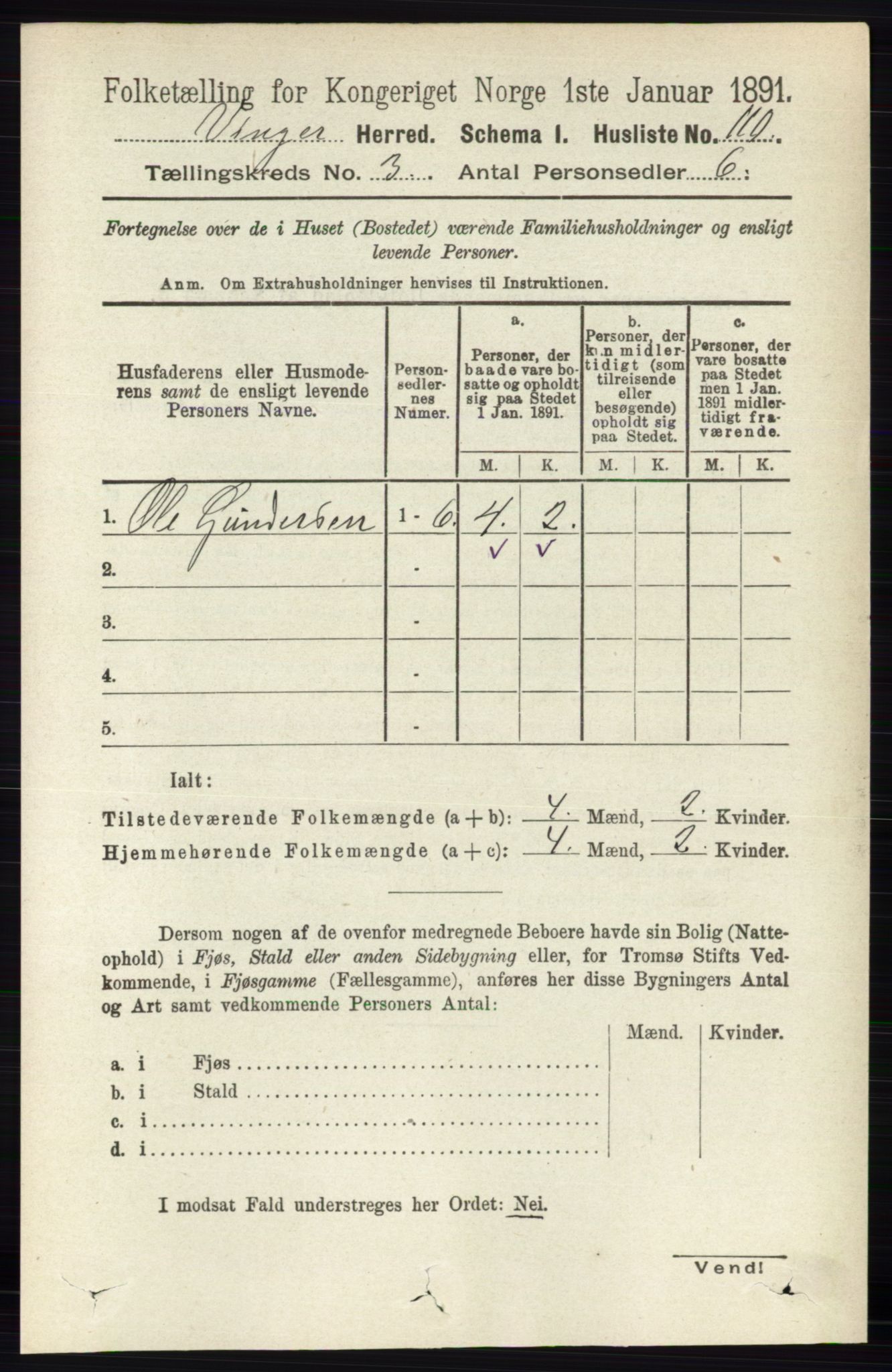 RA, 1891 census for 0421 Vinger, 1891, p. 888