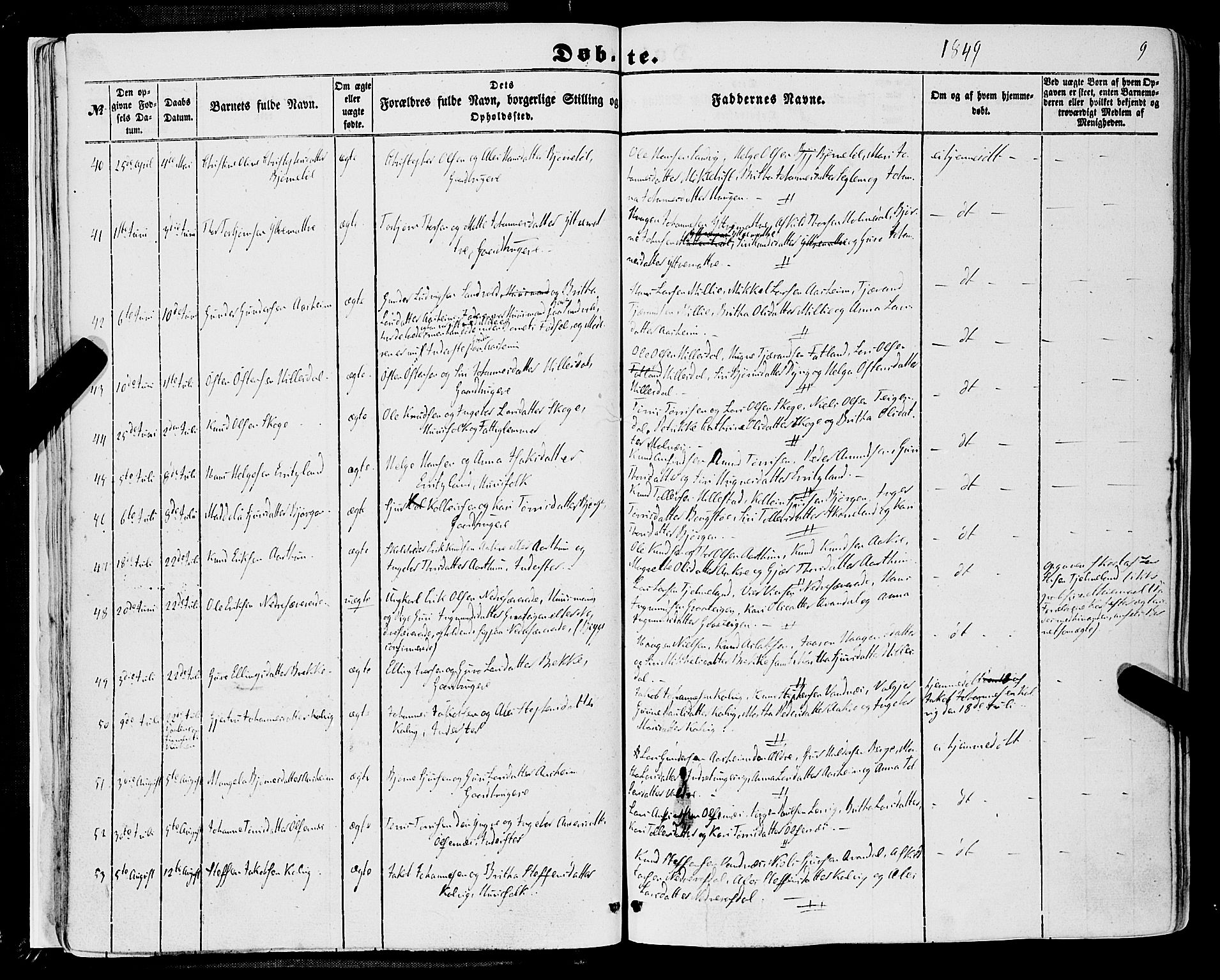 Skånevik sokneprestembete, AV/SAB-A-77801/H/Haa: Parish register (official) no. A 5I, 1848-1869, p. 9
