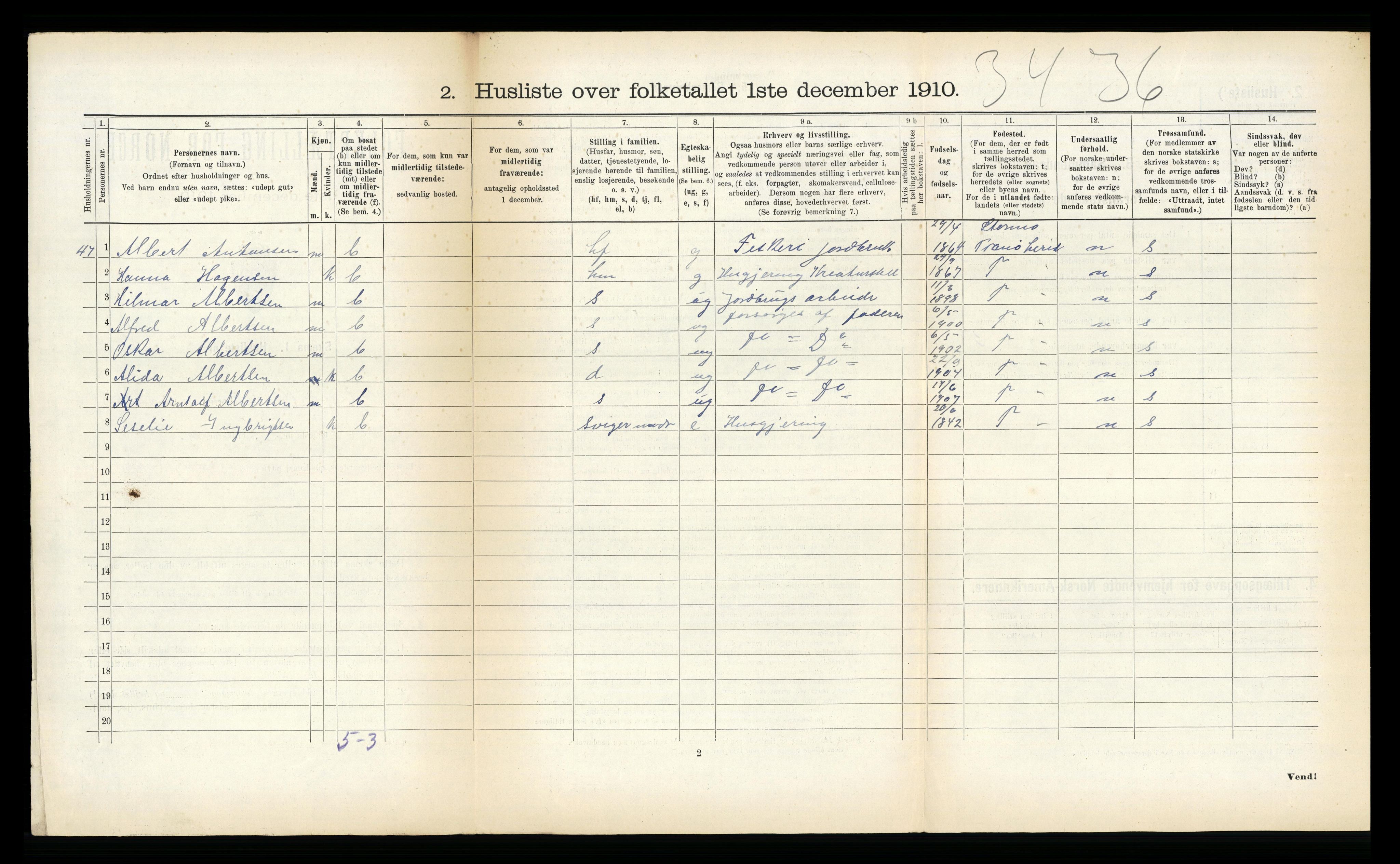 RA, 1910 census for Lenvik, 1910, p. 1068