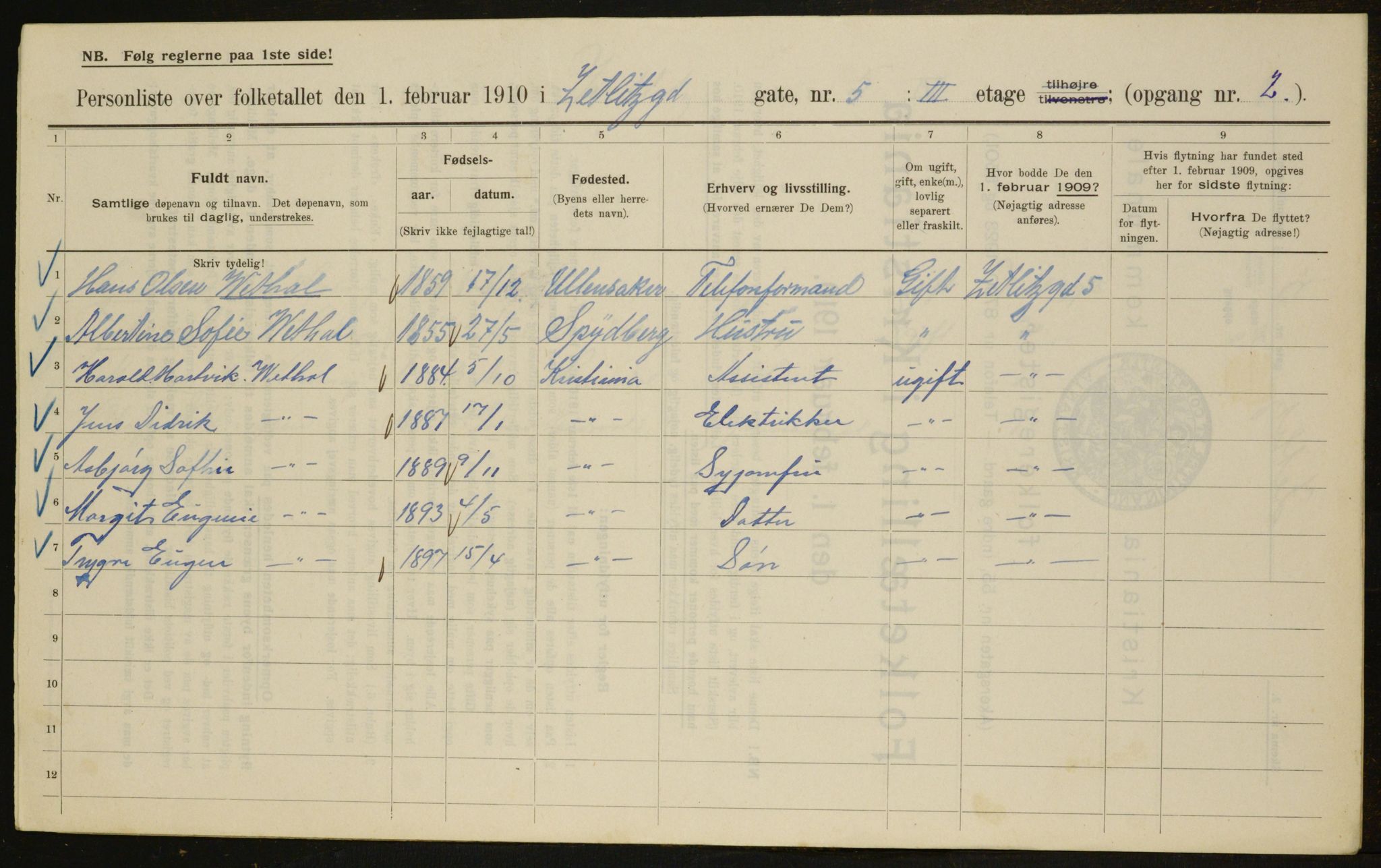 OBA, Municipal Census 1910 for Kristiania, 1910, p. 122022