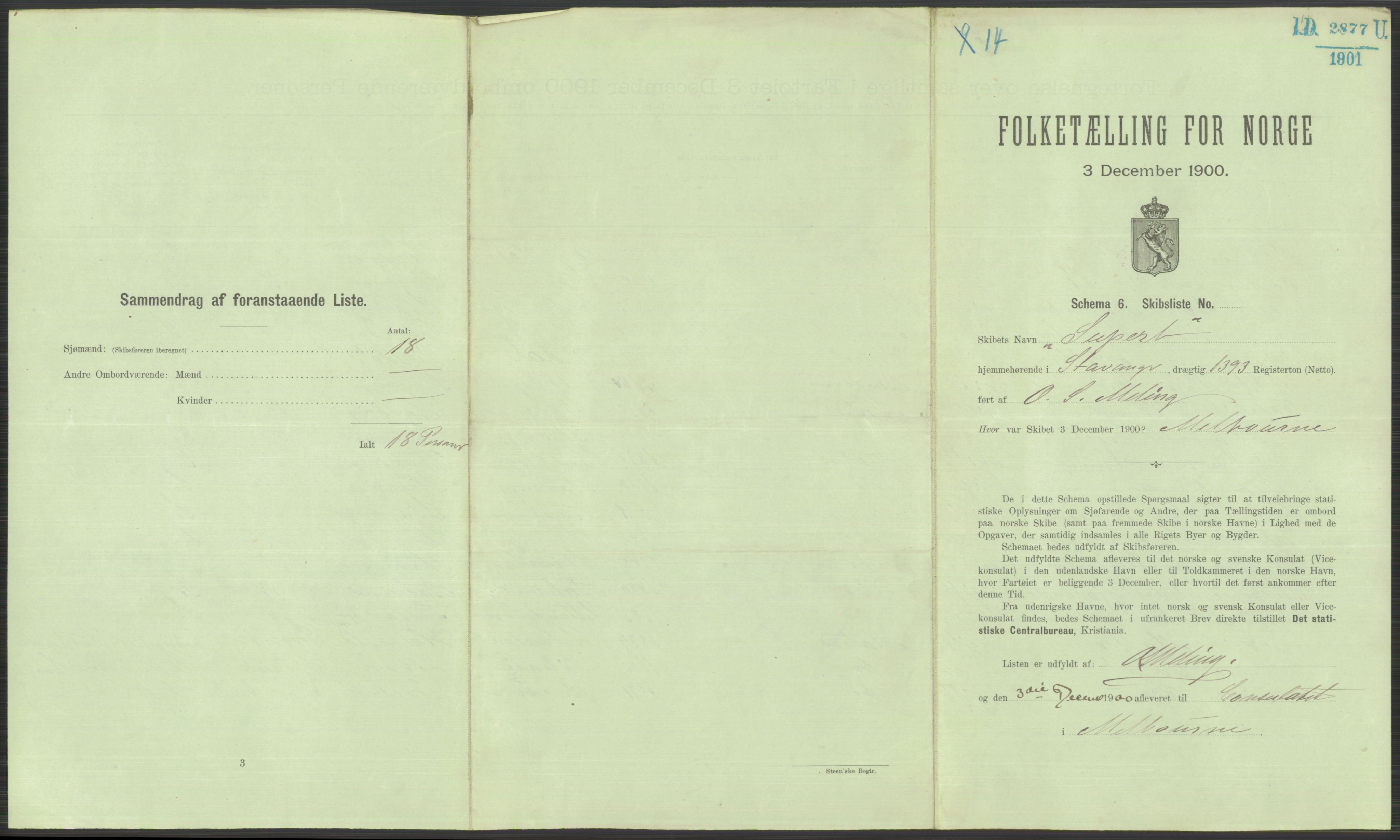 RA, 1900 Census - ship lists from ships in Norwegian harbours, harbours abroad and at sea, 1900, p. 5047