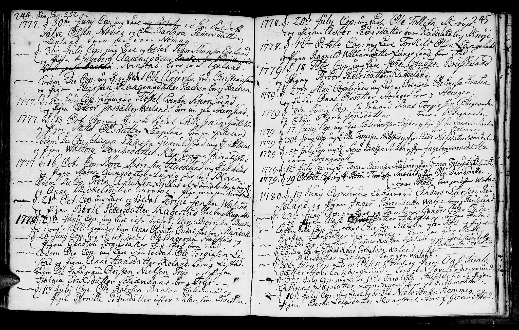 Holum sokneprestkontor, AV/SAK-1111-0022/F/Fa/Faa/L0002: Parish register (official) no. A 2, 1756-1780, p. 244-245