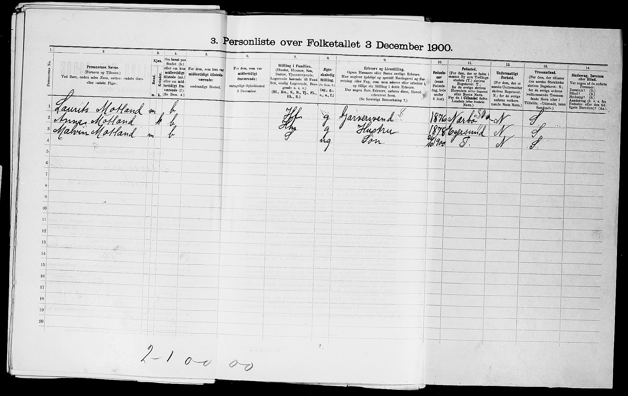 SAST, 1900 census for Stavanger, 1900, p. 19825
