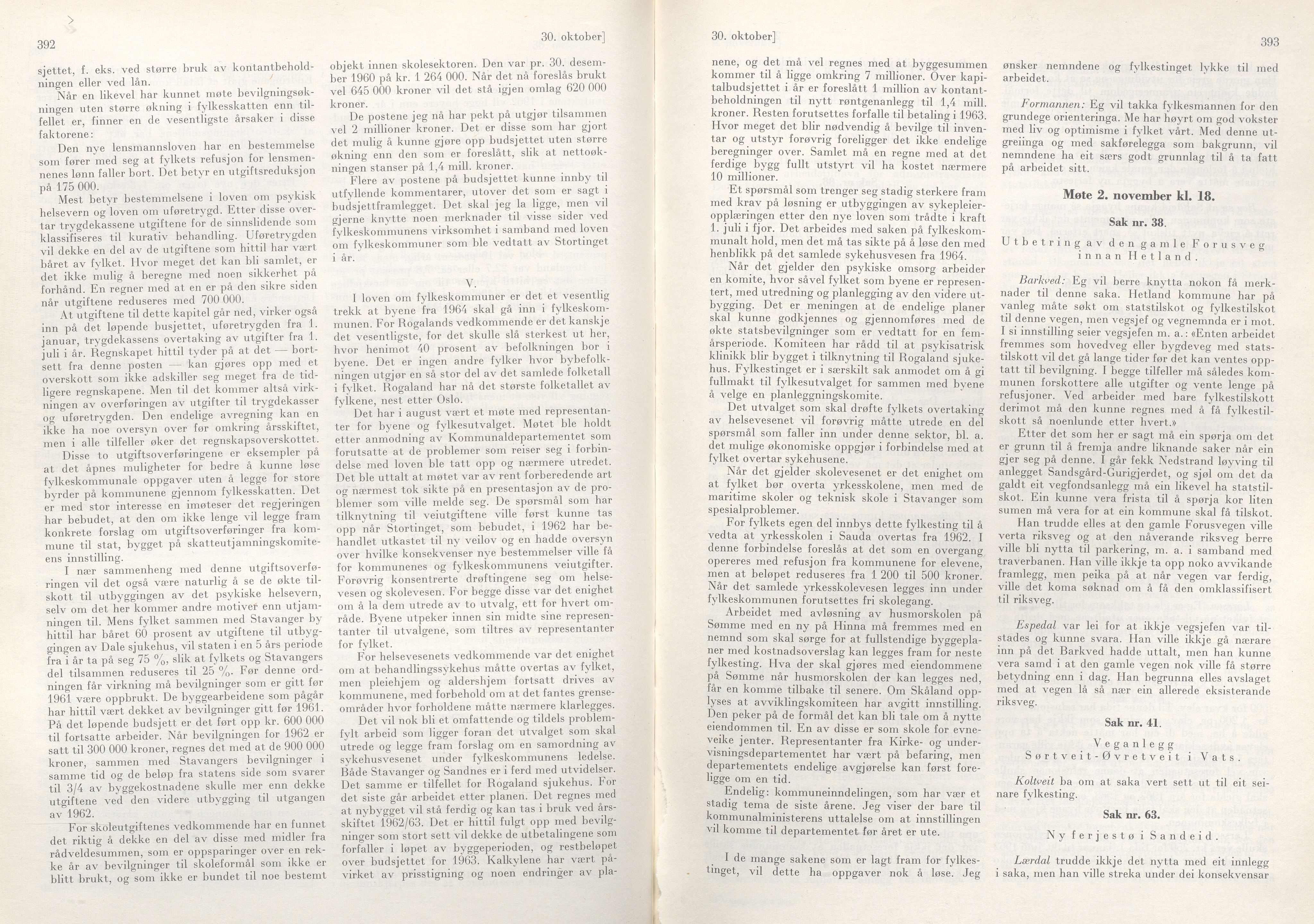 Rogaland fylkeskommune - Fylkesrådmannen , IKAR/A-900/A/Aa/Aaa/L0081: Møtebok , 1961, p. 392-393