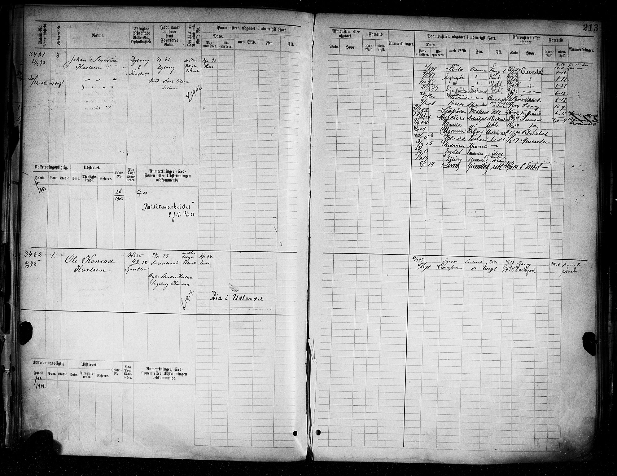 Tvedestrand mønstringskrets, AV/SAK-2031-0011/F/Fb/L0005: Hovedrulle A nr 3057-3817, R-6, 1890-1920, p. 217