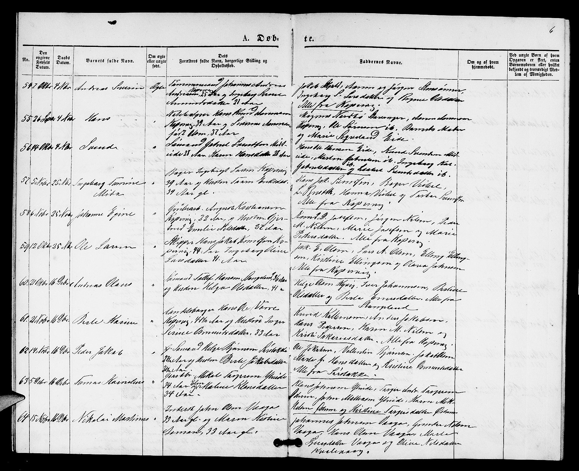 Kopervik sokneprestkontor, AV/SAST-A-101850/H/Ha/Hab/L0001: Parish register (copy) no. B 1, 1877-1891, p. 6