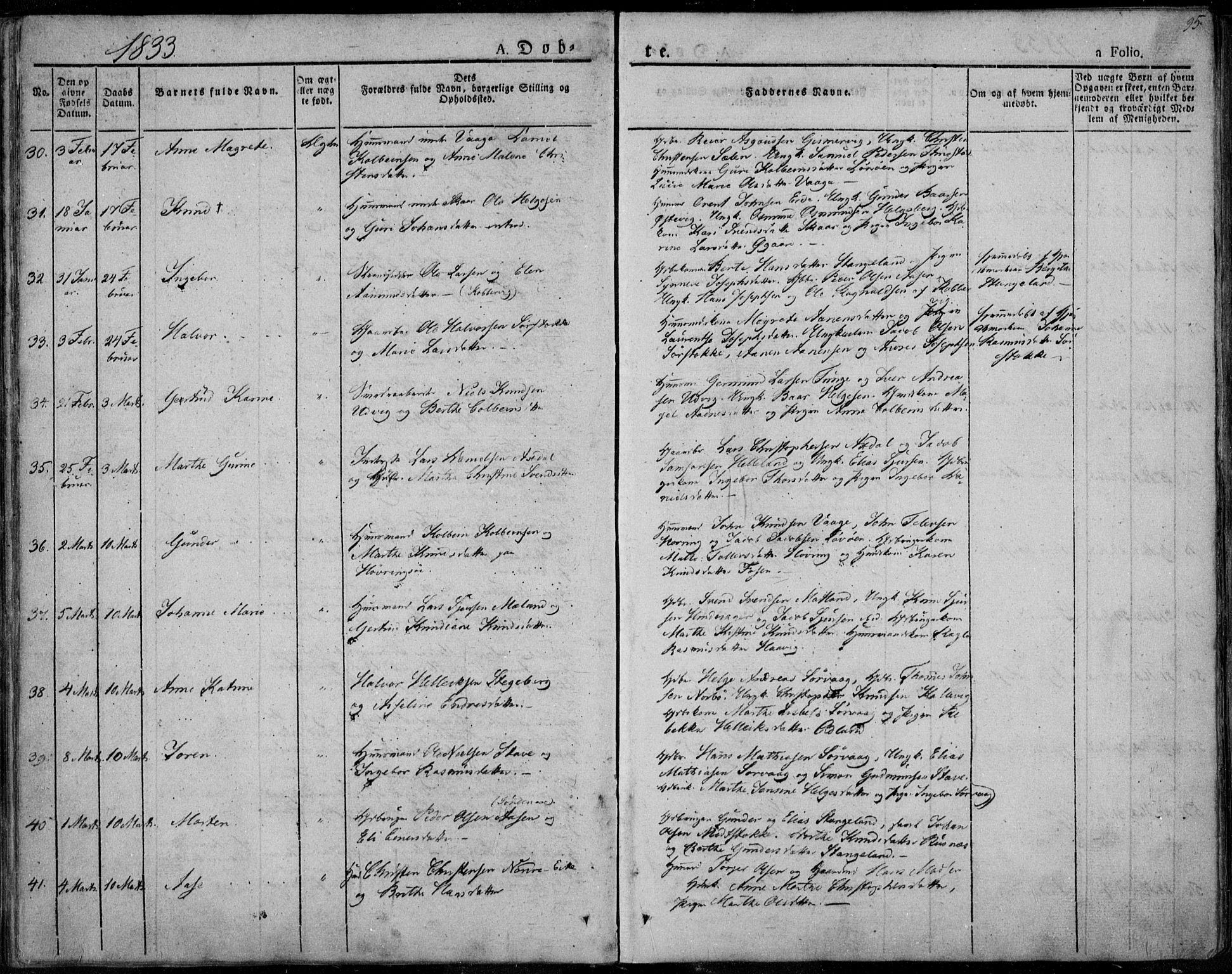 Avaldsnes sokneprestkontor, AV/SAST-A -101851/H/Ha/Haa/L0005: Parish register (official) no. A 5.1, 1825-1841, p. 95