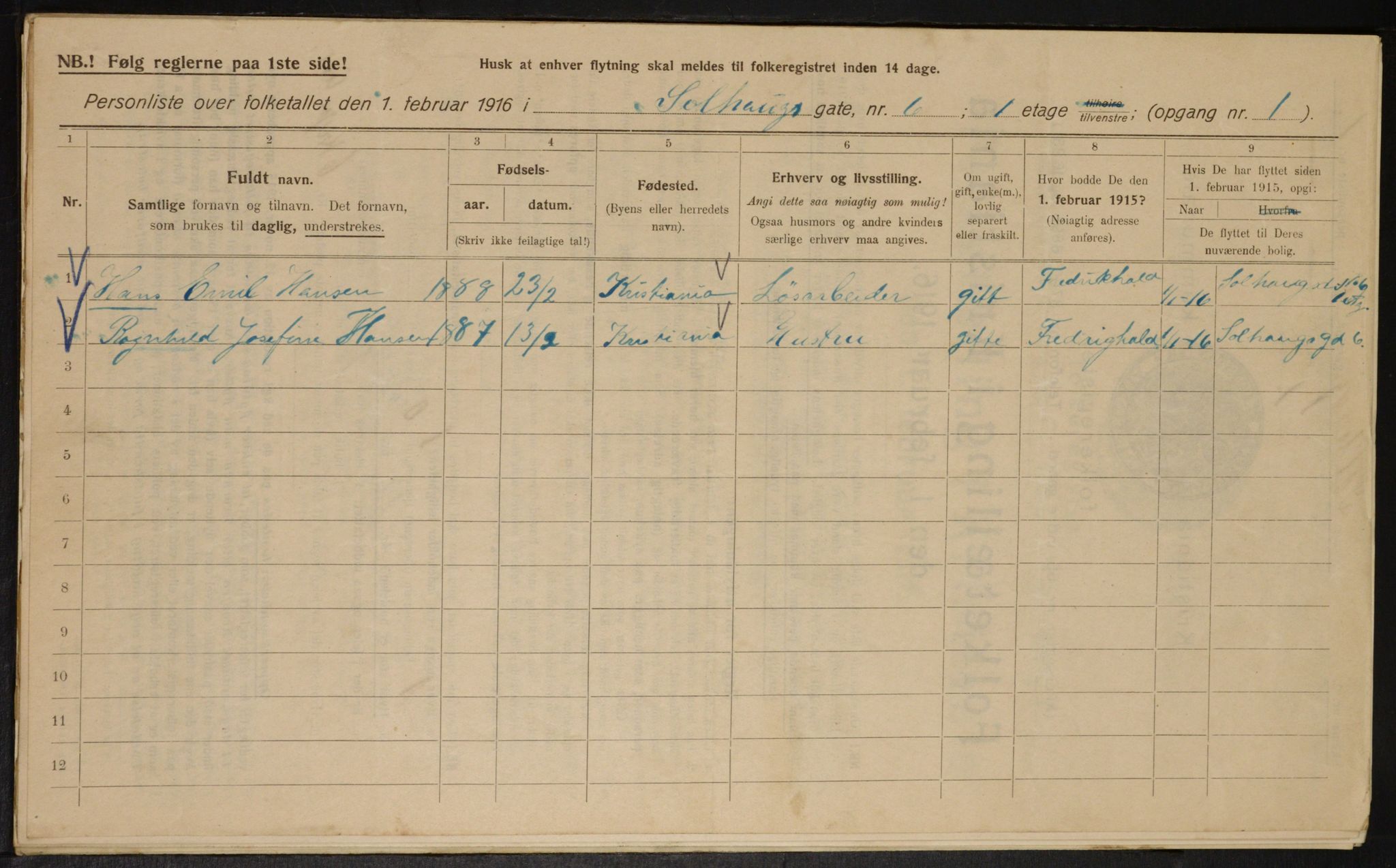 OBA, Municipal Census 1916 for Kristiania, 1916, p. 101913