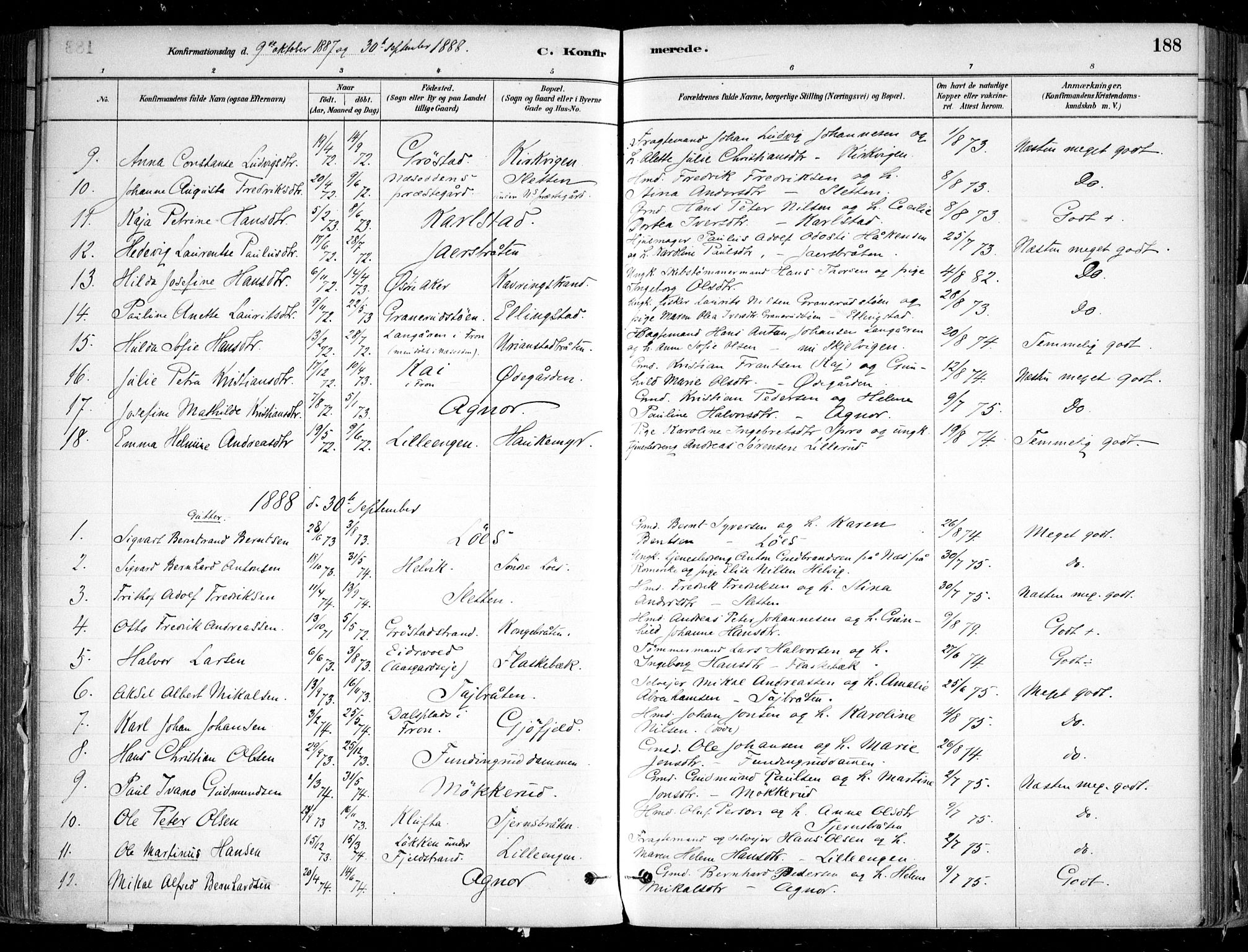 Nesodden prestekontor Kirkebøker, SAO/A-10013/F/Fa/L0009: Parish register (official) no. I 9, 1880-1915, p. 188