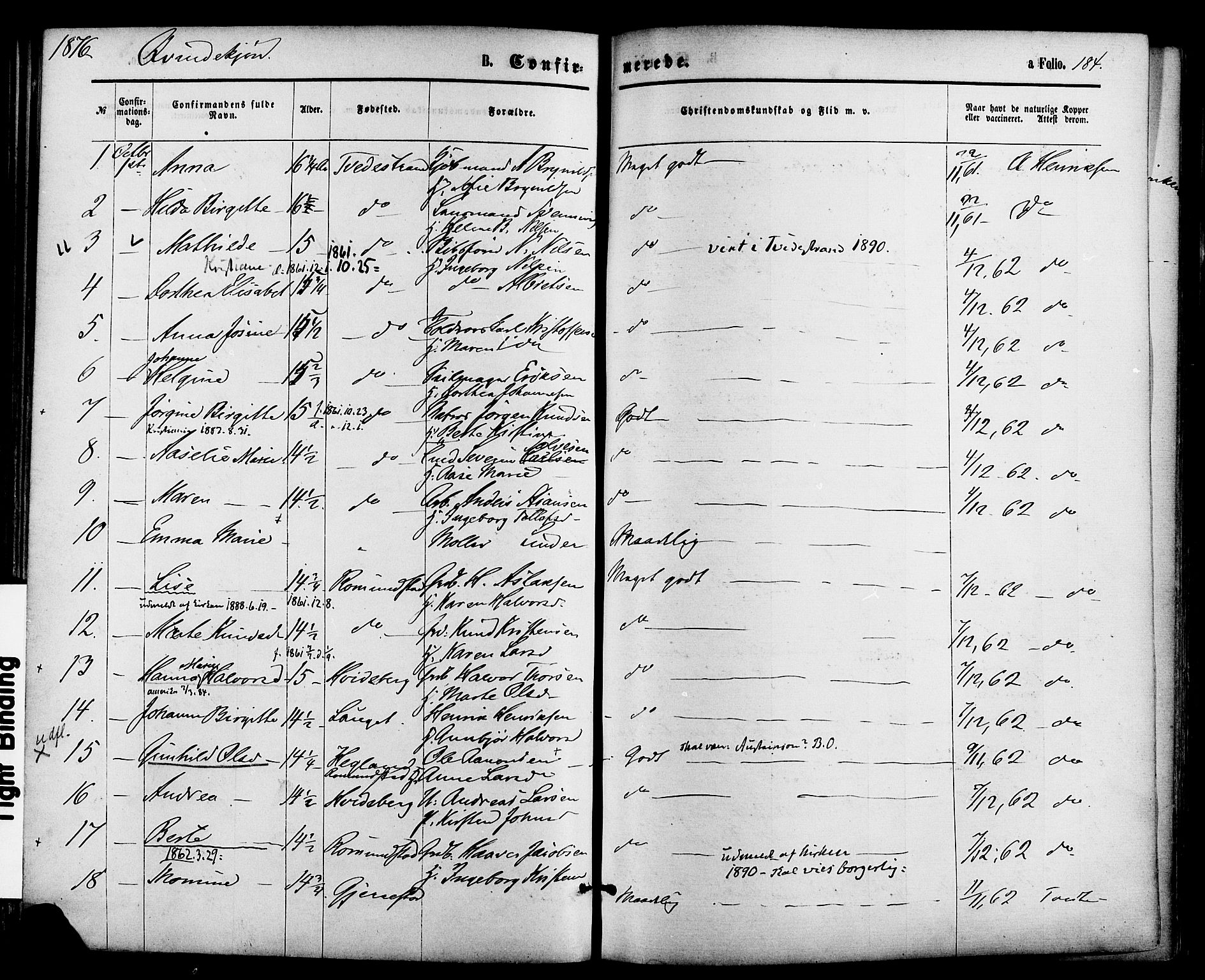 Holt sokneprestkontor, AV/SAK-1111-0021/F/Fa/L0010: Parish register (official) no. A 10, 1872-1885, p. 184