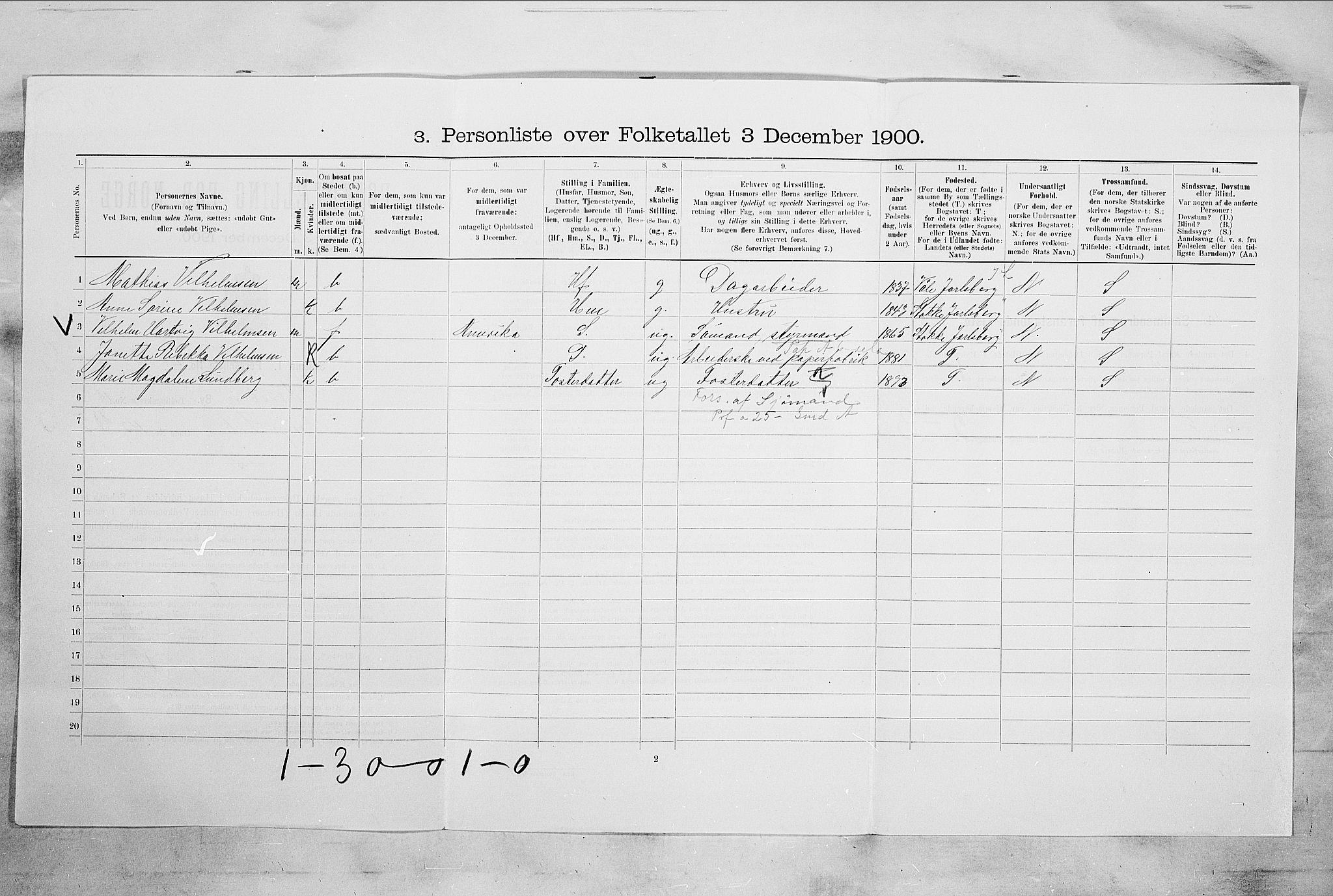 RA, 1900 census for Tønsberg, 1900, p. 1401