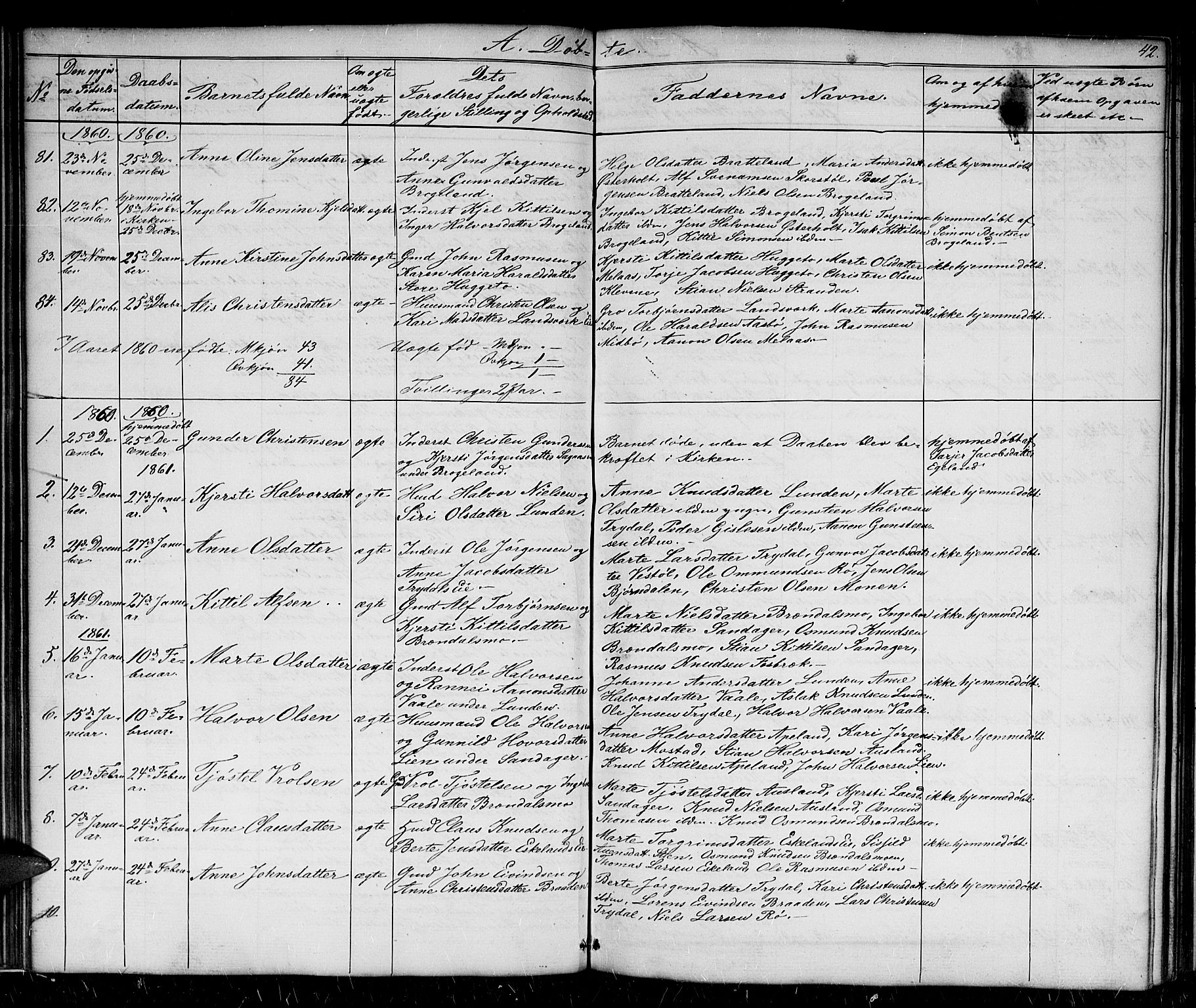 Gjerstad sokneprestkontor, AV/SAK-1111-0014/F/Fb/Fba/L0005: Parish register (copy) no. B 5, 1853-1867, p. 42