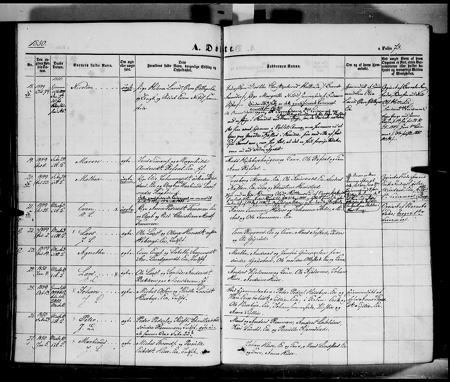 Stange prestekontor, AV/SAH-PREST-002/K/L0011: Parish register (official) no. 11, 1846-1852, p. 73