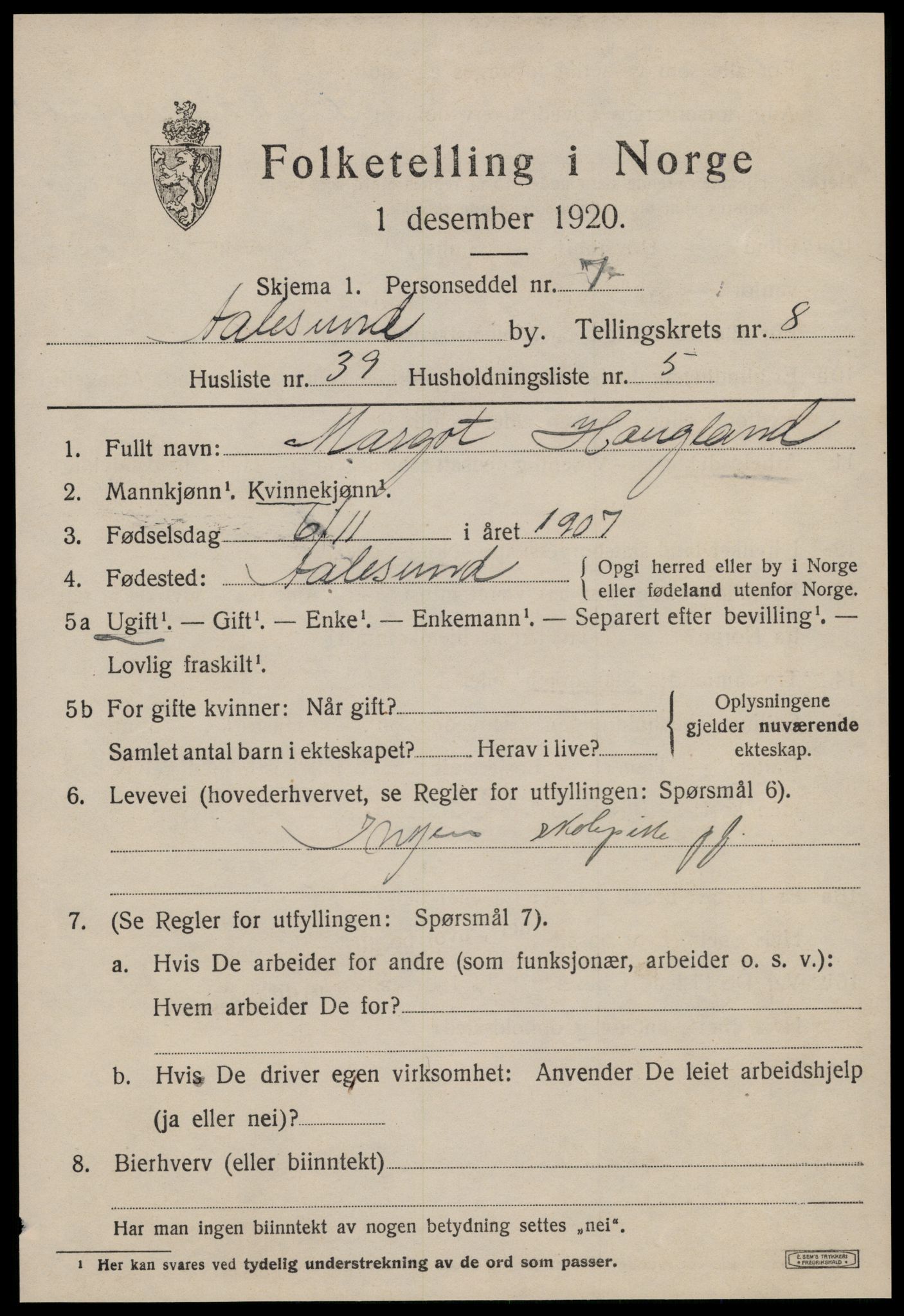 SAT, 1920 census for Ålesund, 1920, p. 22652