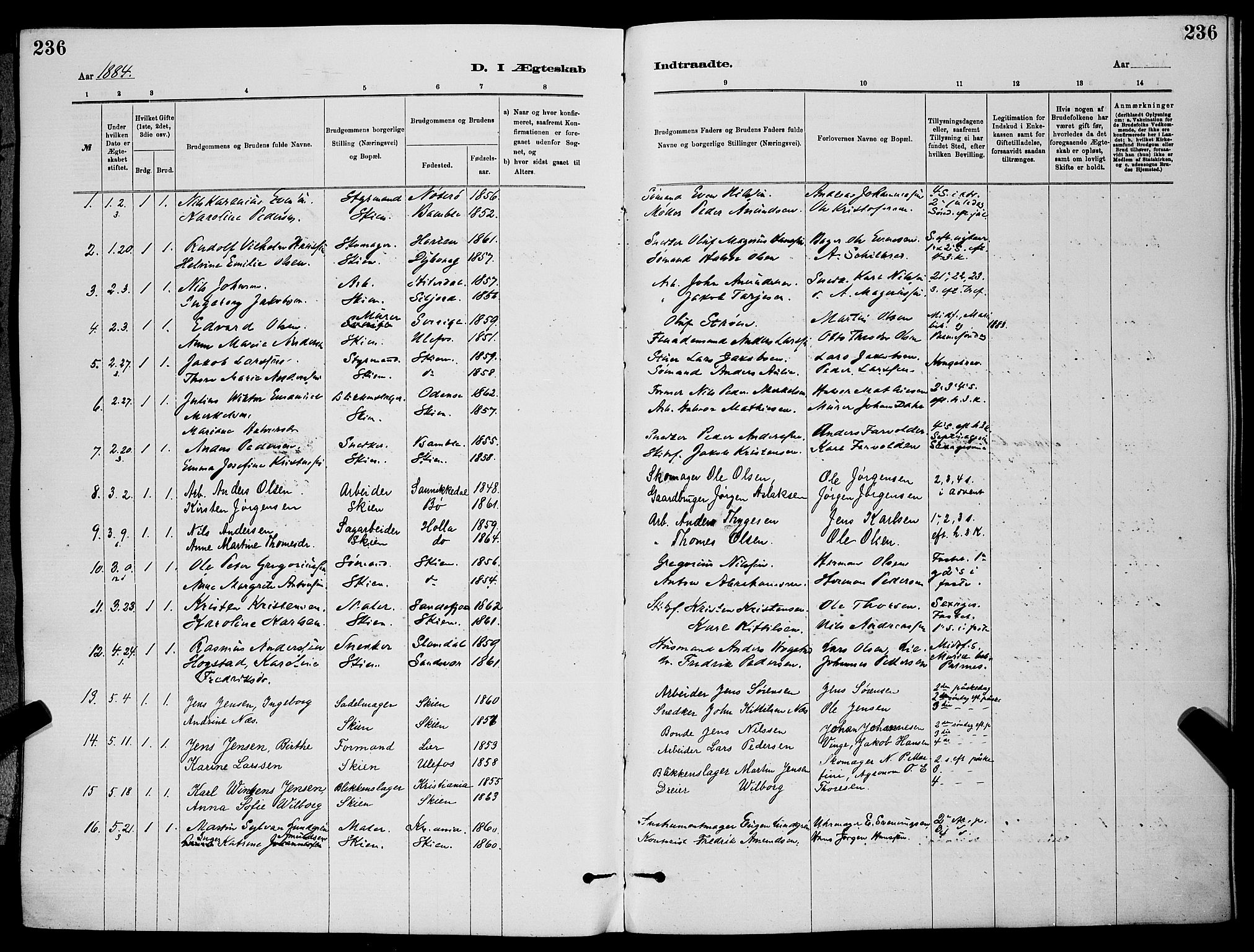 Skien kirkebøker, SAKO/A-302/G/Ga/L0006: Parish register (copy) no. 6, 1881-1890, p. 236