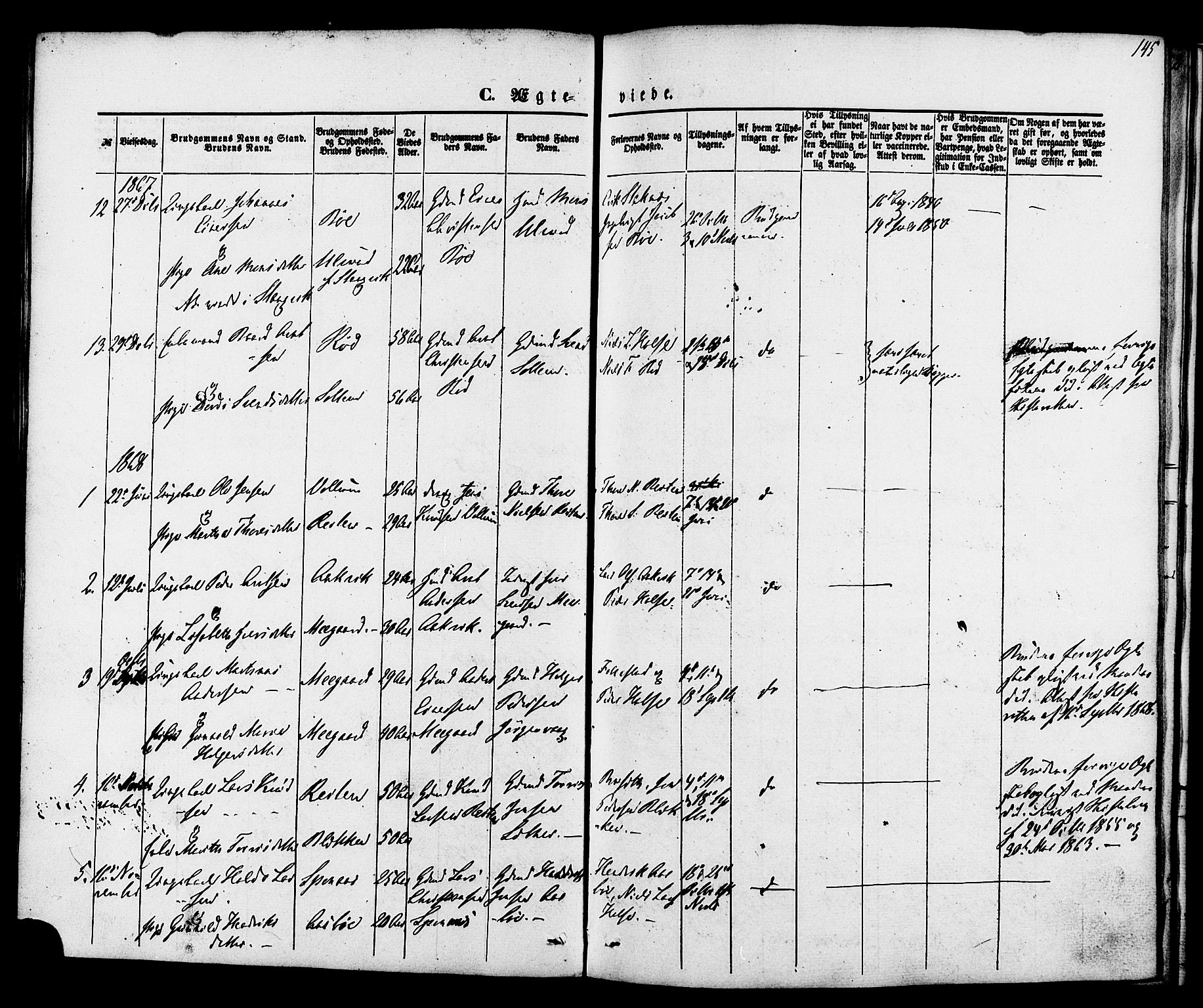 Ministerialprotokoller, klokkerbøker og fødselsregistre - Møre og Romsdal, SAT/A-1454/576/L0884: Parish register (official) no. 576A02, 1865-1879, p. 145