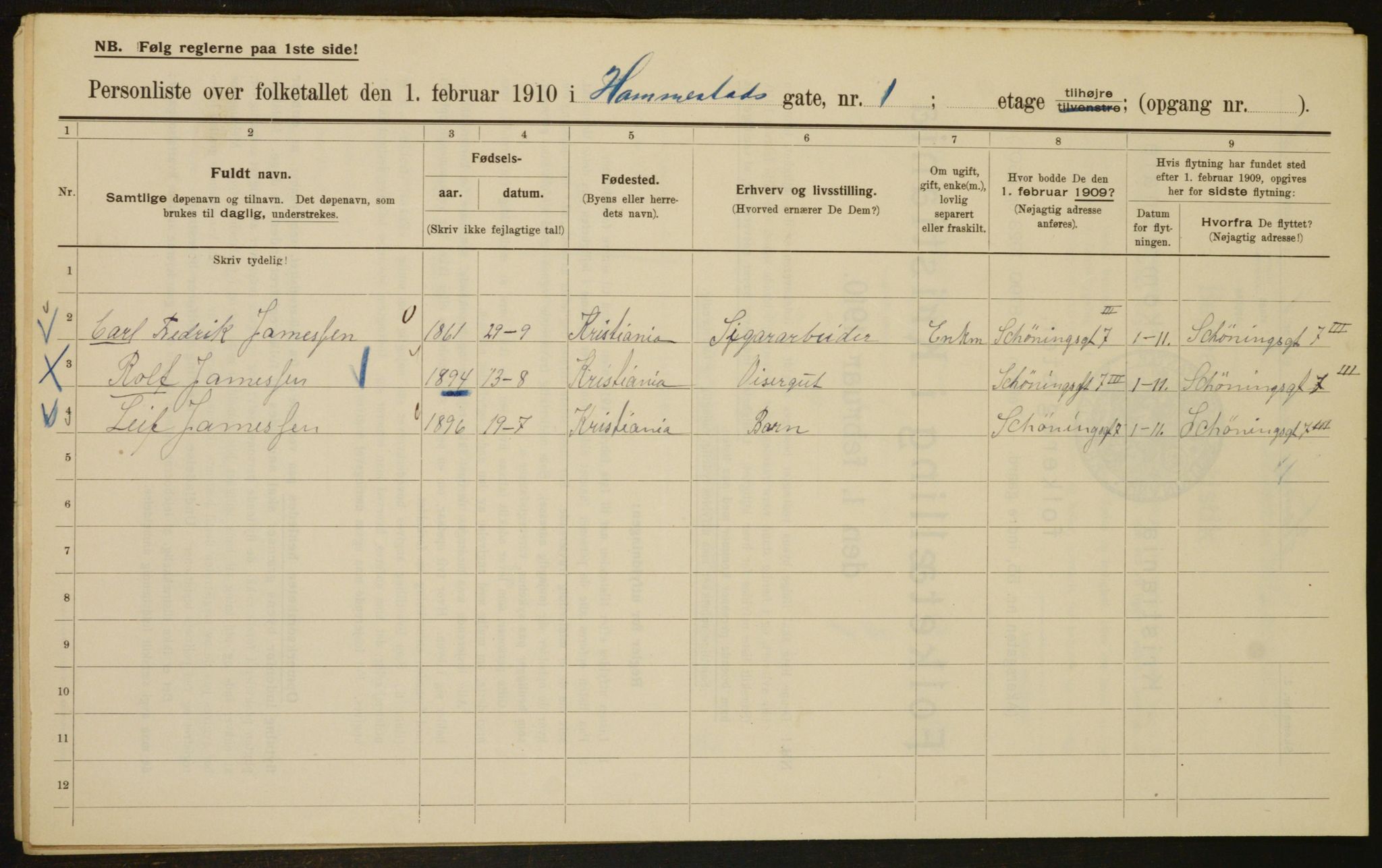 OBA, Municipal Census 1910 for Kristiania, 1910, p. 32384