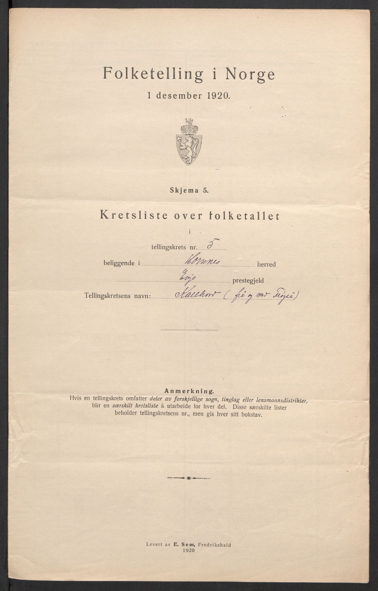 SAK, 1920 census for Hornnes, 1920, p. 23