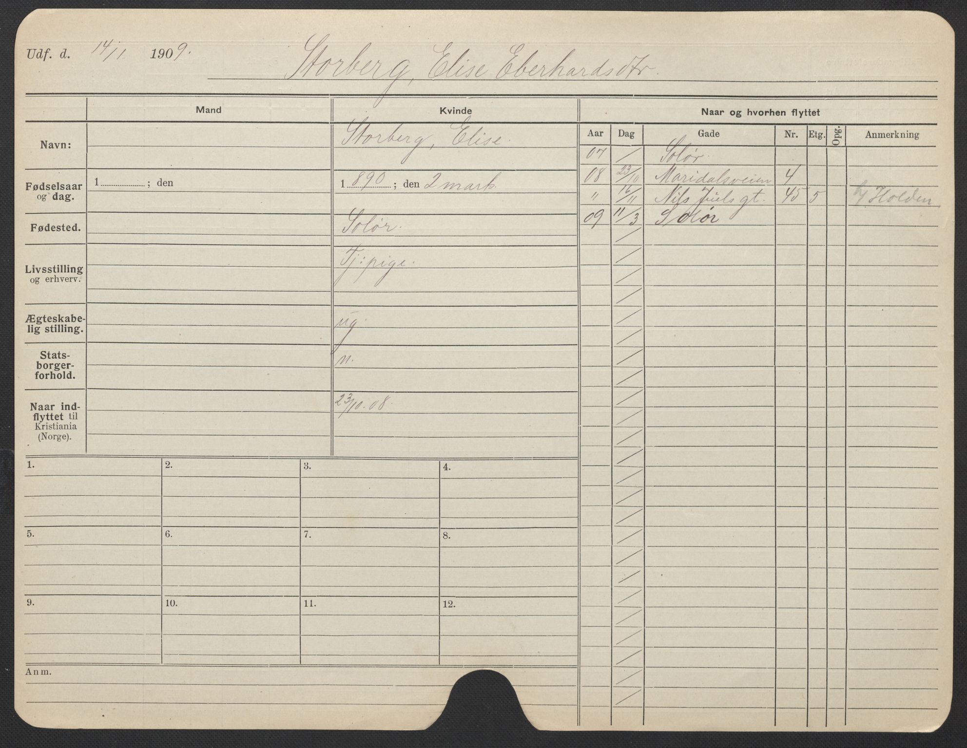 Oslo folkeregister, Registerkort, AV/SAO-A-11715/F/Fa/Fac/L0024: Kvinner, 1906-1914, p. 352a