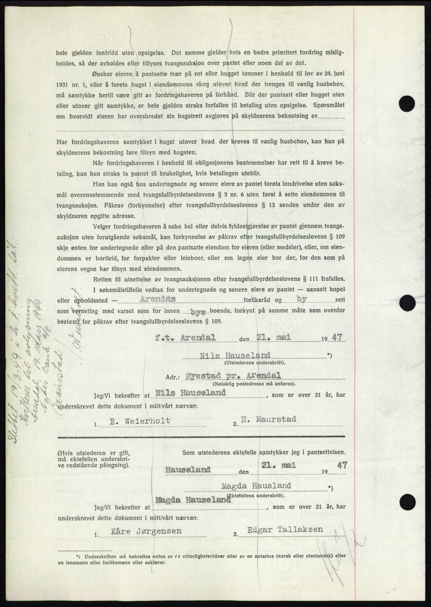 Nedenes sorenskriveri, AV/SAK-1221-0006/G/Gb/Gbb/L0004: Mortgage book no. B4, 1947-1947, Diary no: : 700/1947