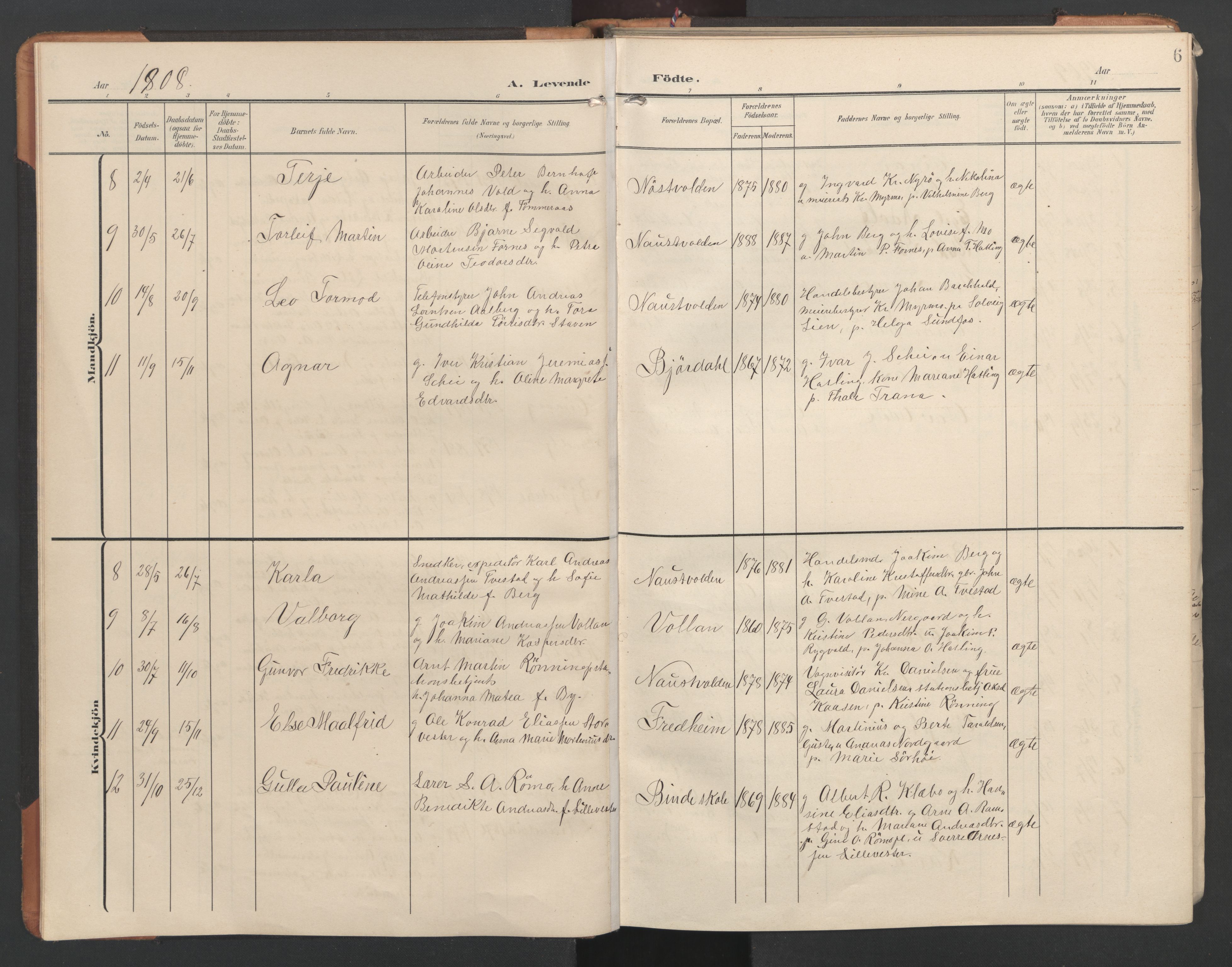 Ministerialprotokoller, klokkerbøker og fødselsregistre - Nord-Trøndelag, SAT/A-1458/746/L0455: Parish register (copy) no. 746C01, 1908-1933, p. 6