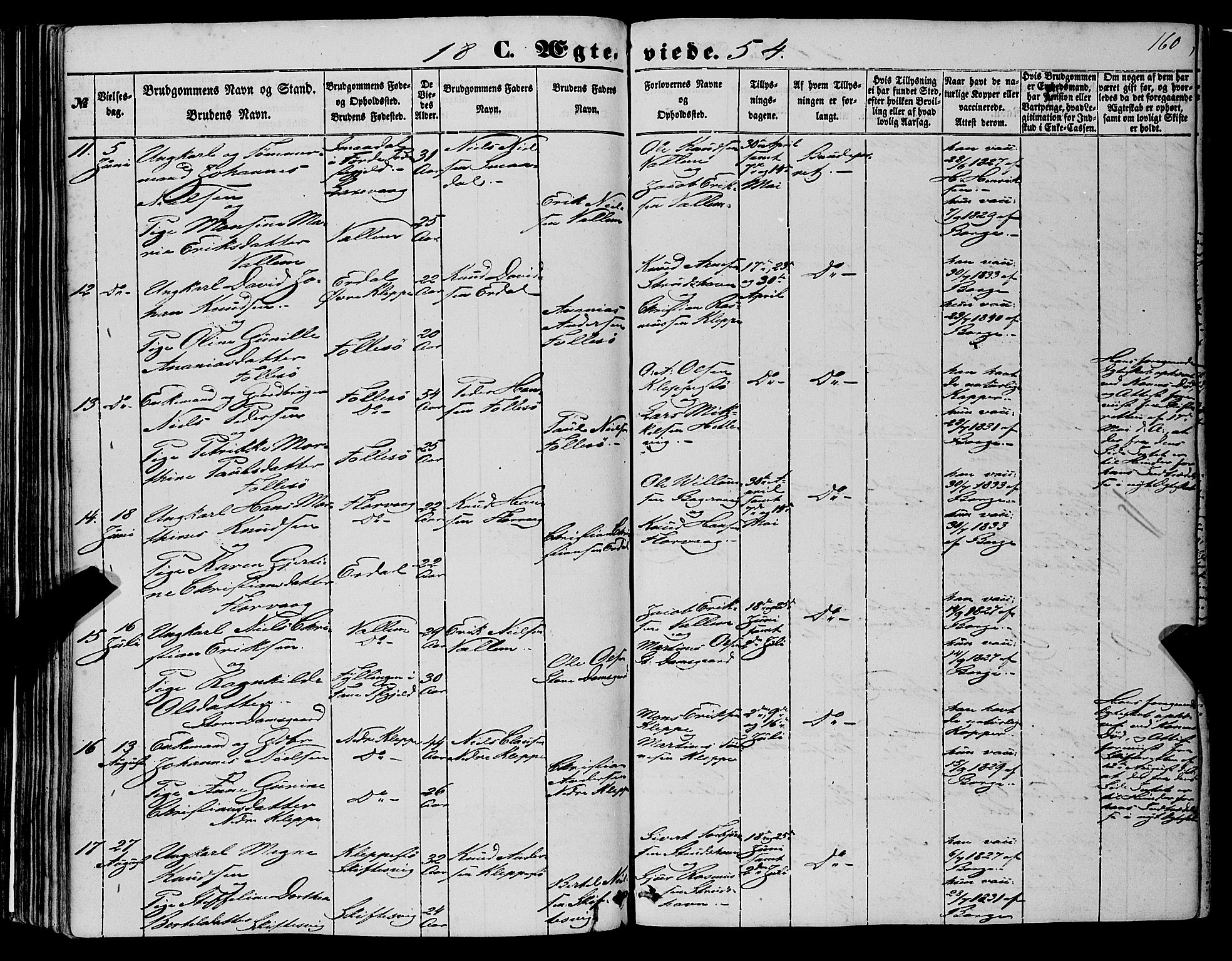 Askøy Sokneprestembete, AV/SAB-A-74101/H/Ha/Haa/Haaa/L0008: Parish register (official) no. A 8, 1852-1862, p. 160