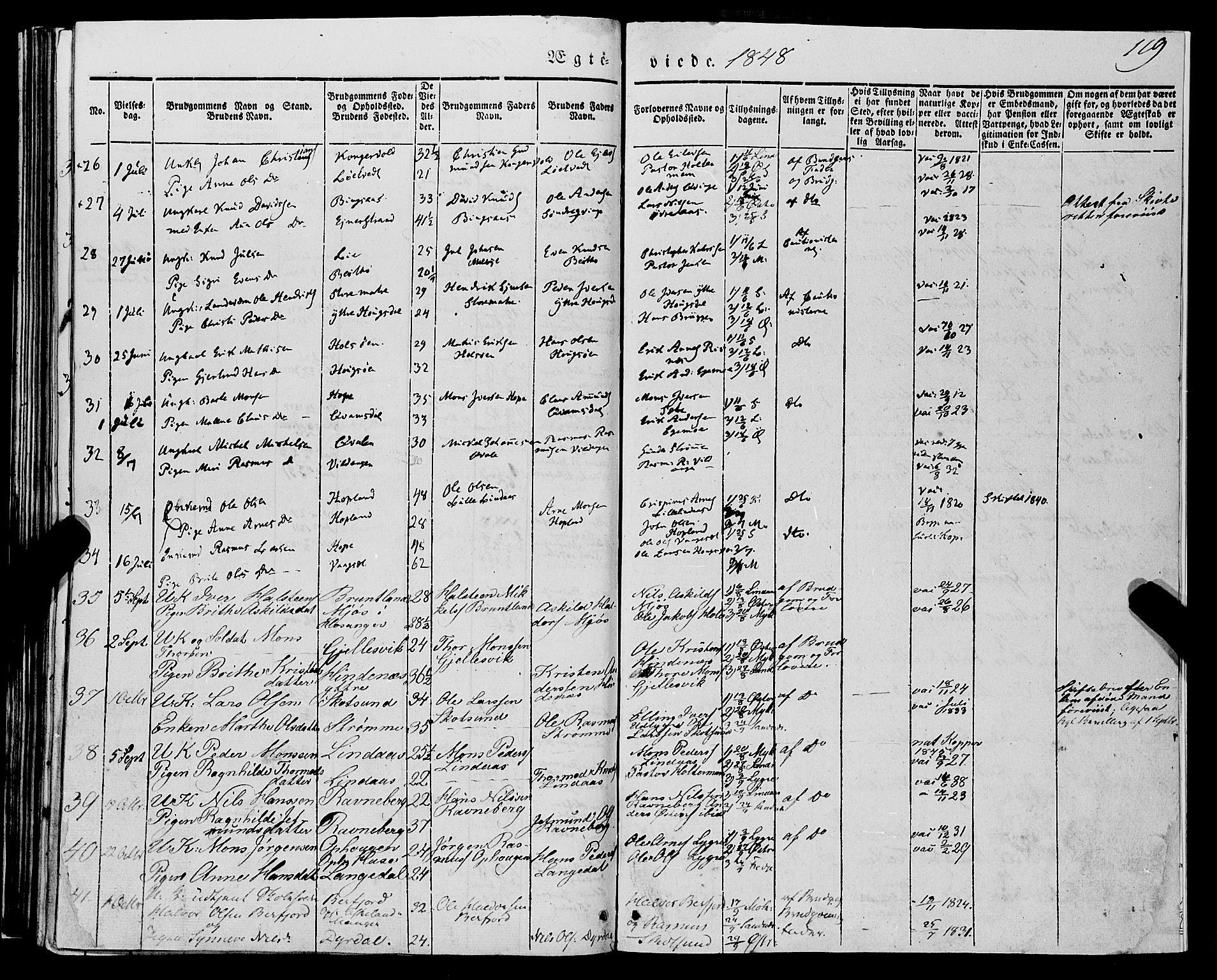 Lindås Sokneprestembete, AV/SAB-A-76701/H/Haa/Haaa/L0012: Parish register (official) no. A 12, 1836-1848, p. 119