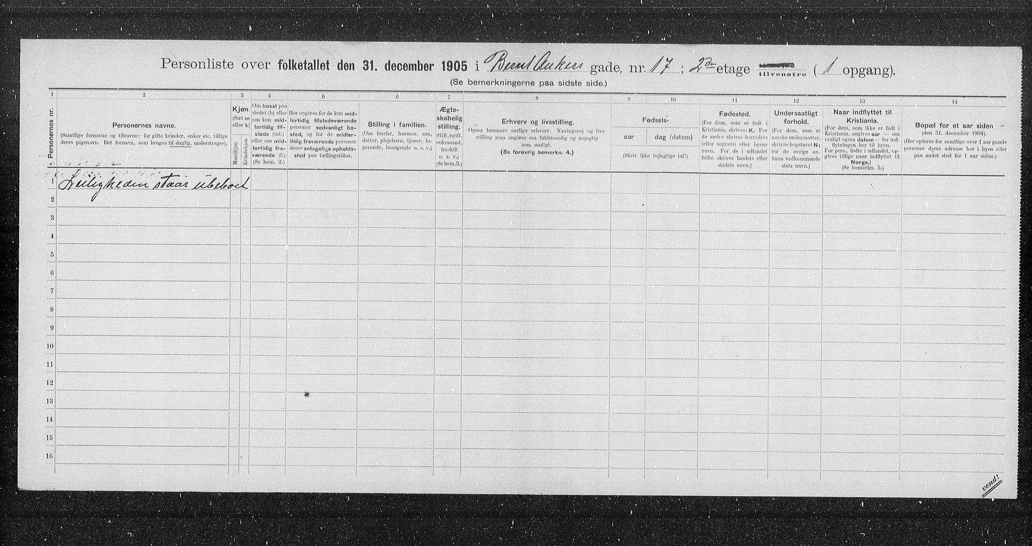 OBA, Municipal Census 1905 for Kristiania, 1905, p. 2292