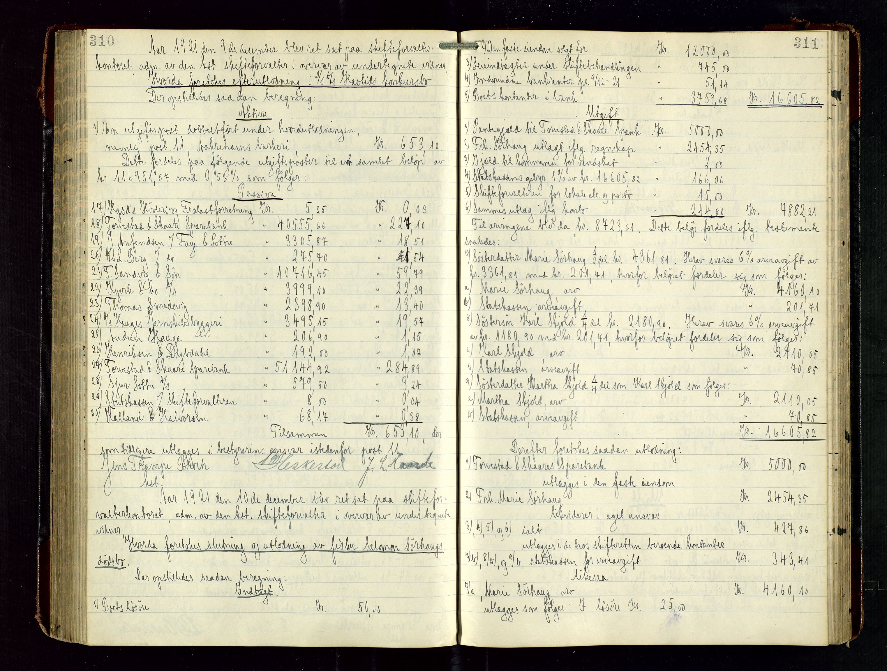 Haugesund tingrett, AV/SAST-A-101415/01/IV/IVD/L0003: Skifteutlodningsprotokoll, med register, 1915-1924, p. 310-311