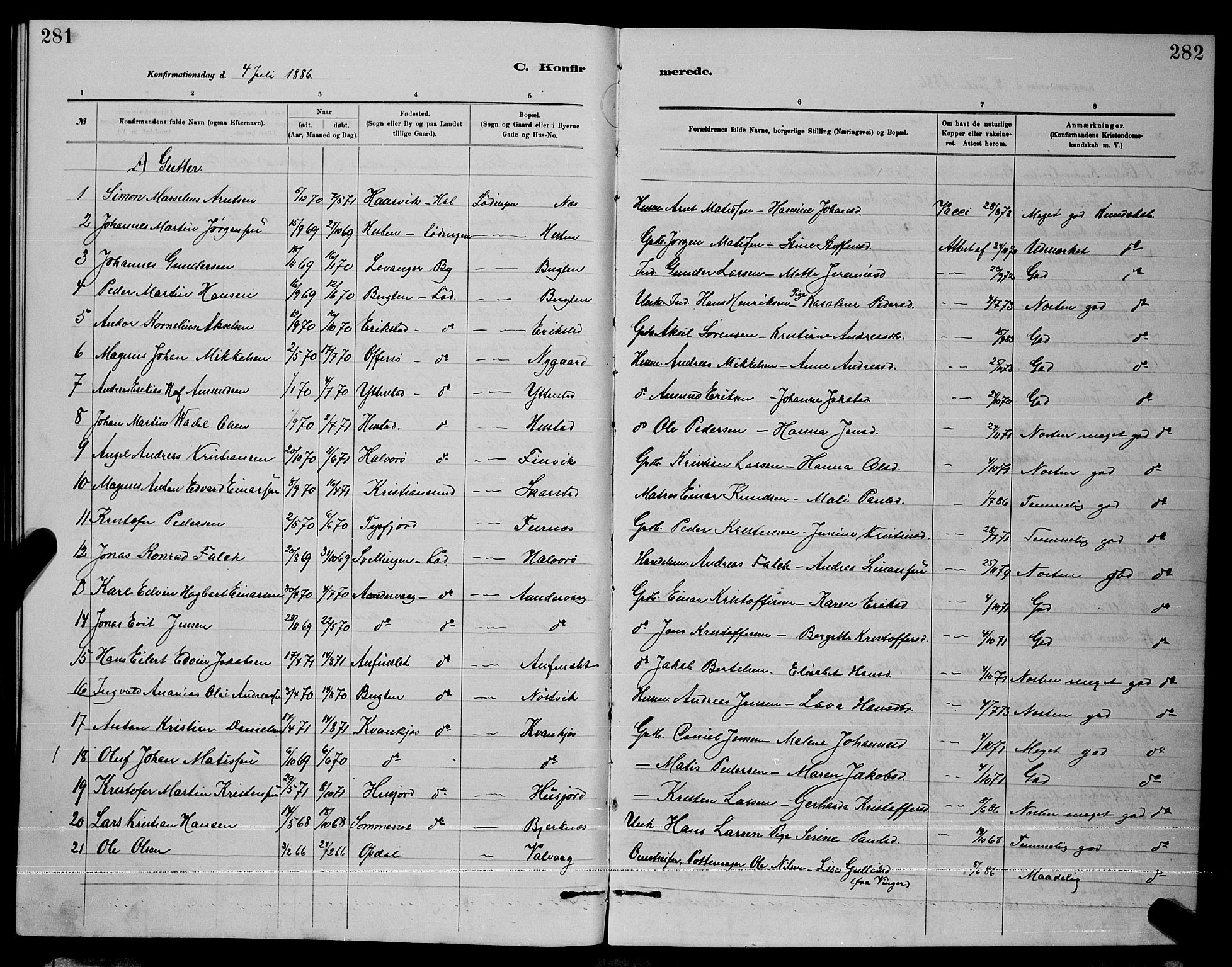 Ministerialprotokoller, klokkerbøker og fødselsregistre - Nordland, AV/SAT-A-1459/872/L1047: Parish register (copy) no. 872C03, 1880-1897, p. 281-282