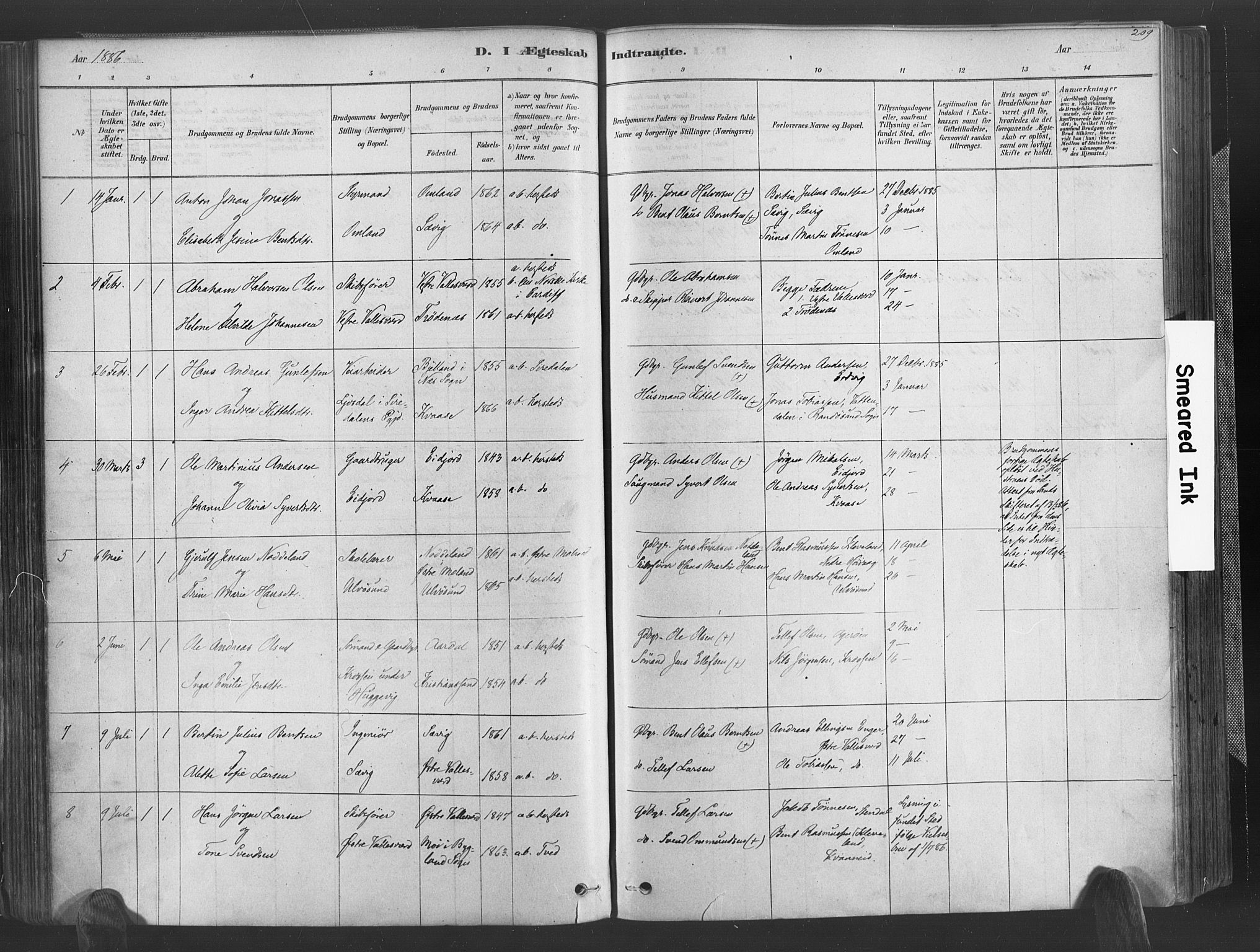 Høvåg sokneprestkontor, SAK/1111-0025/F/Fa/L0005: Parish register (official) no. A 5, 1878-1893, p. 209
