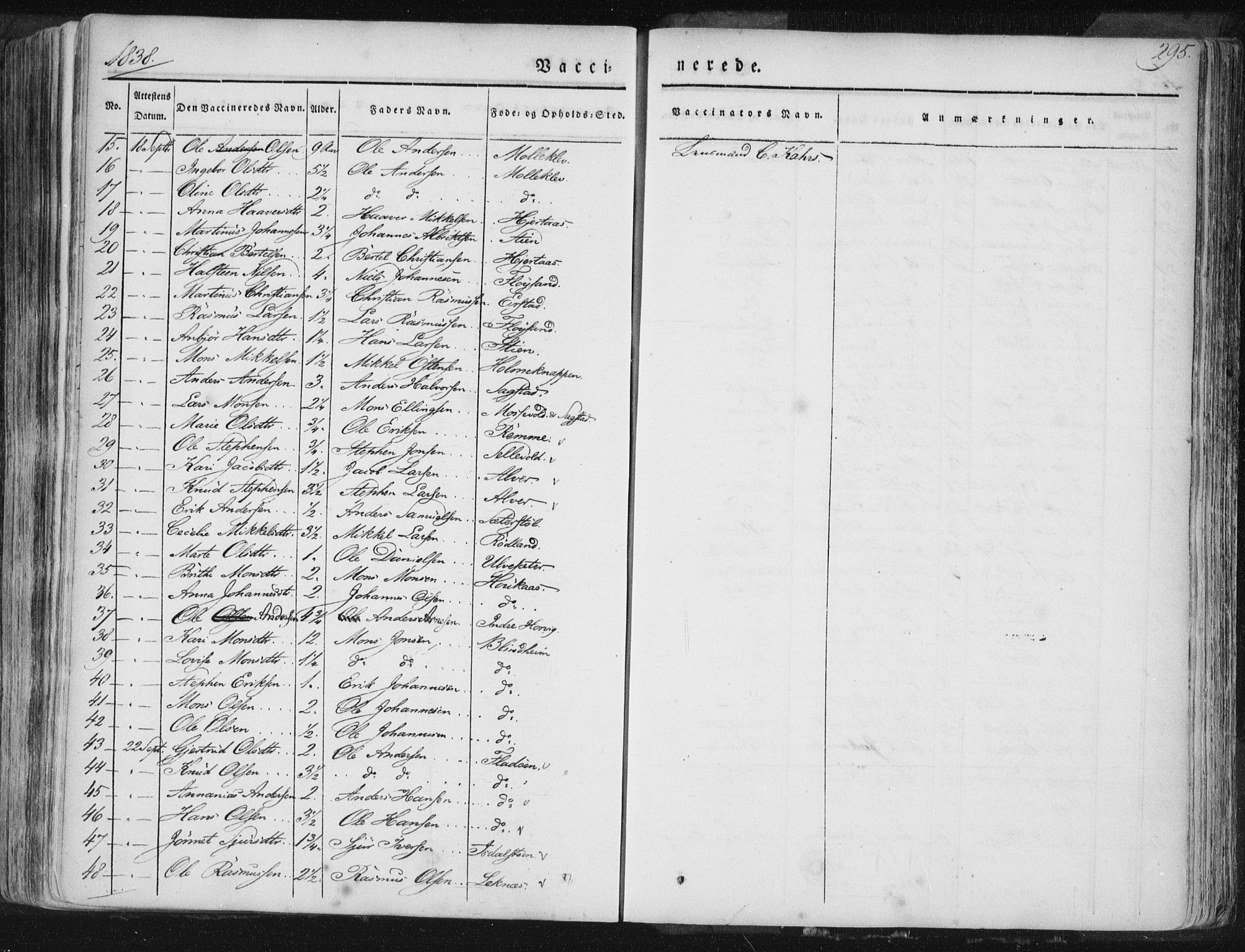 Hamre sokneprestembete, SAB/A-75501/H/Ha/Haa/Haaa/L0012: Parish register (official) no. A 12, 1834-1845, p. 295