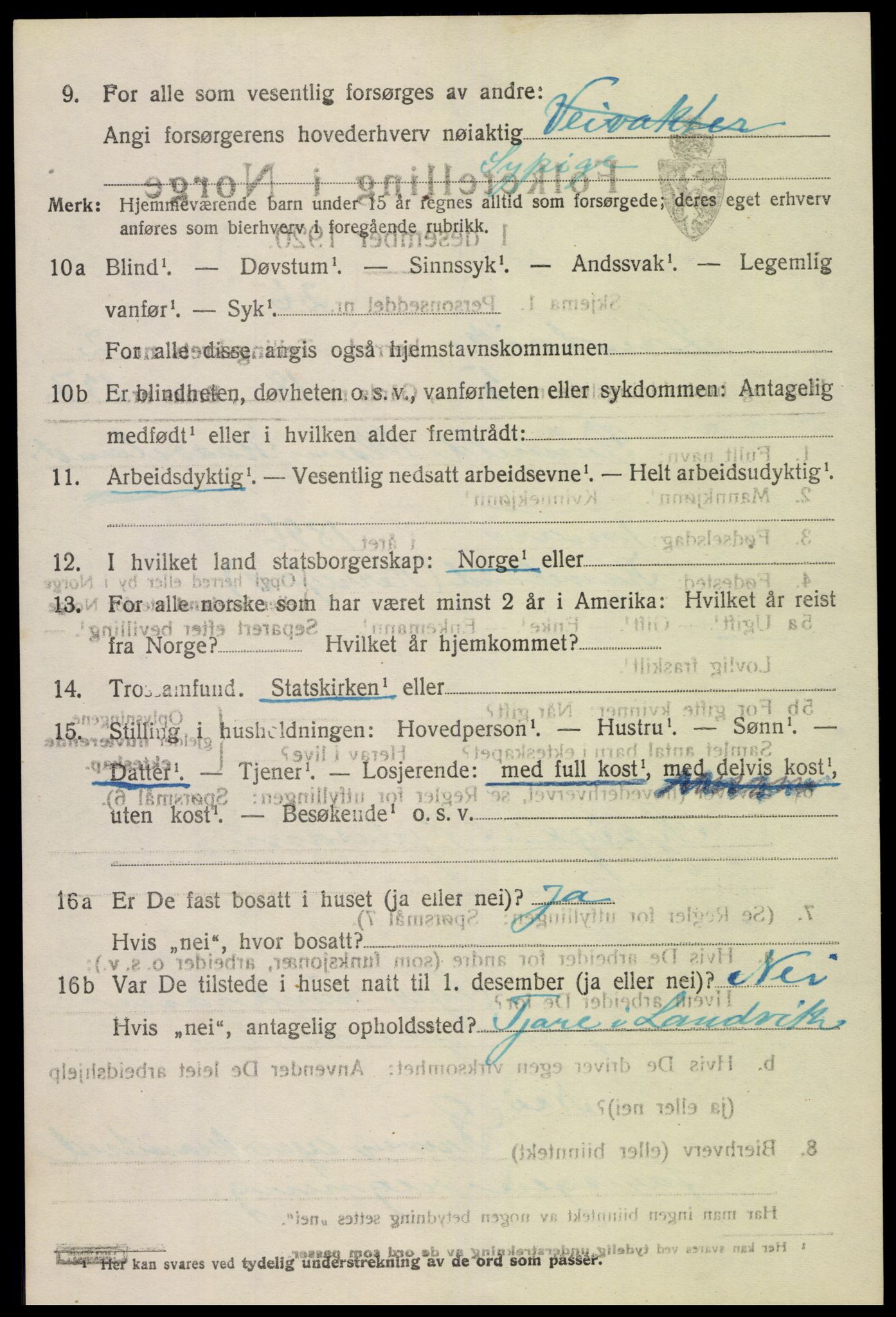 SAK, 1920 census for Landvik, 1920, p. 1823