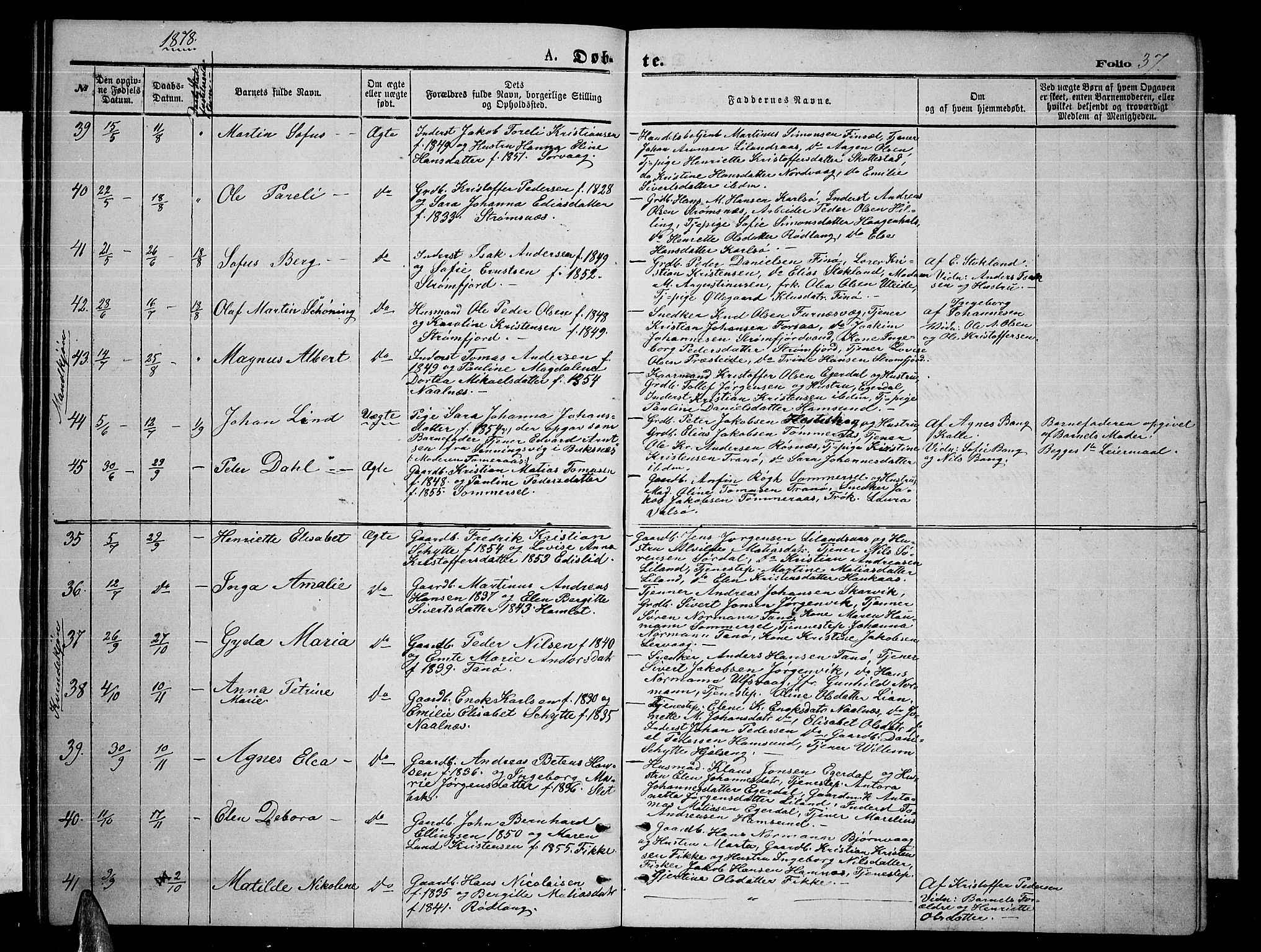 Ministerialprotokoller, klokkerbøker og fødselsregistre - Nordland, AV/SAT-A-1459/859/L0858: Parish register (copy) no. 859C04, 1873-1886, p. 37