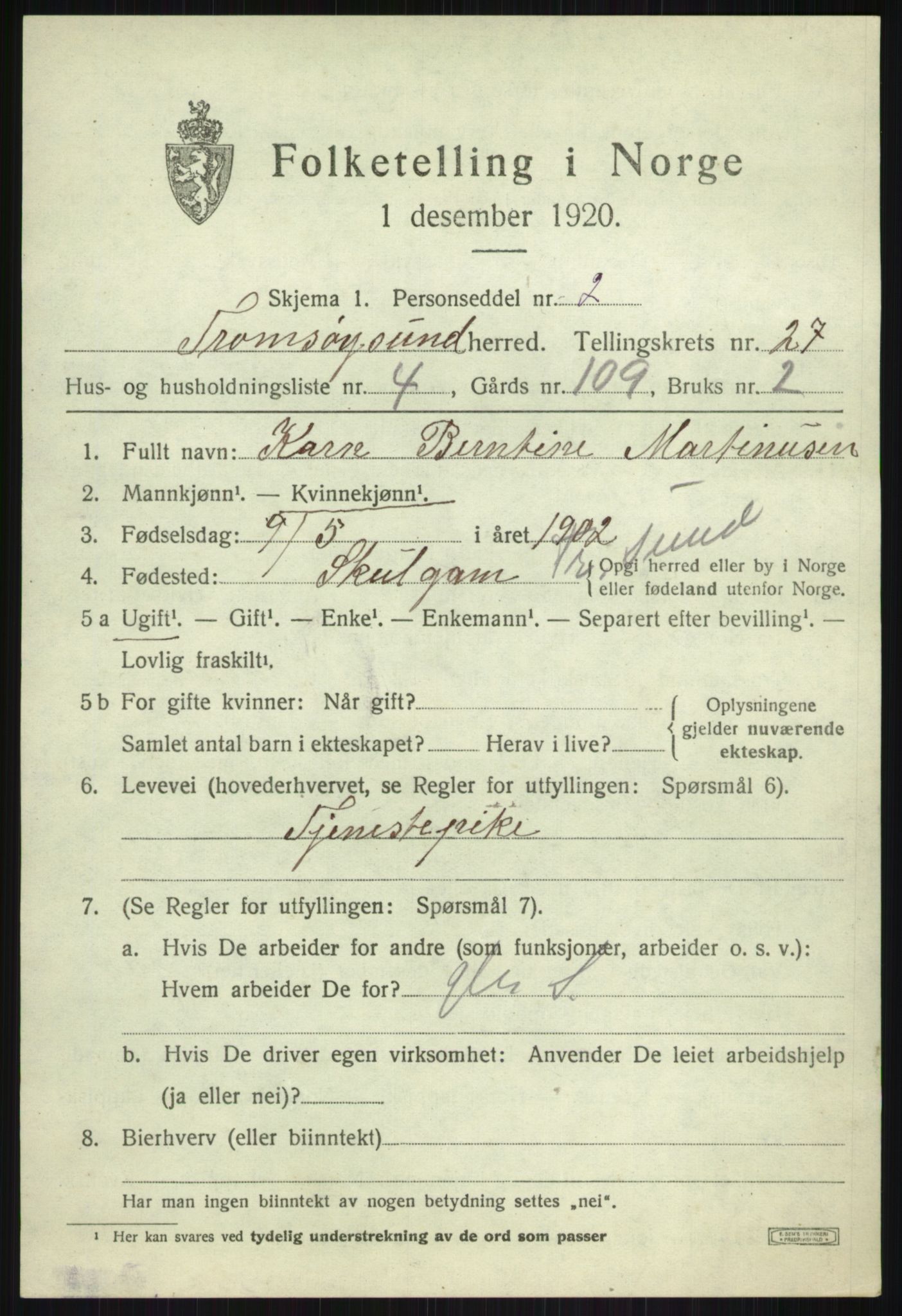 SATØ, 1920 census for Tromsøysund, 1920, p. 12538