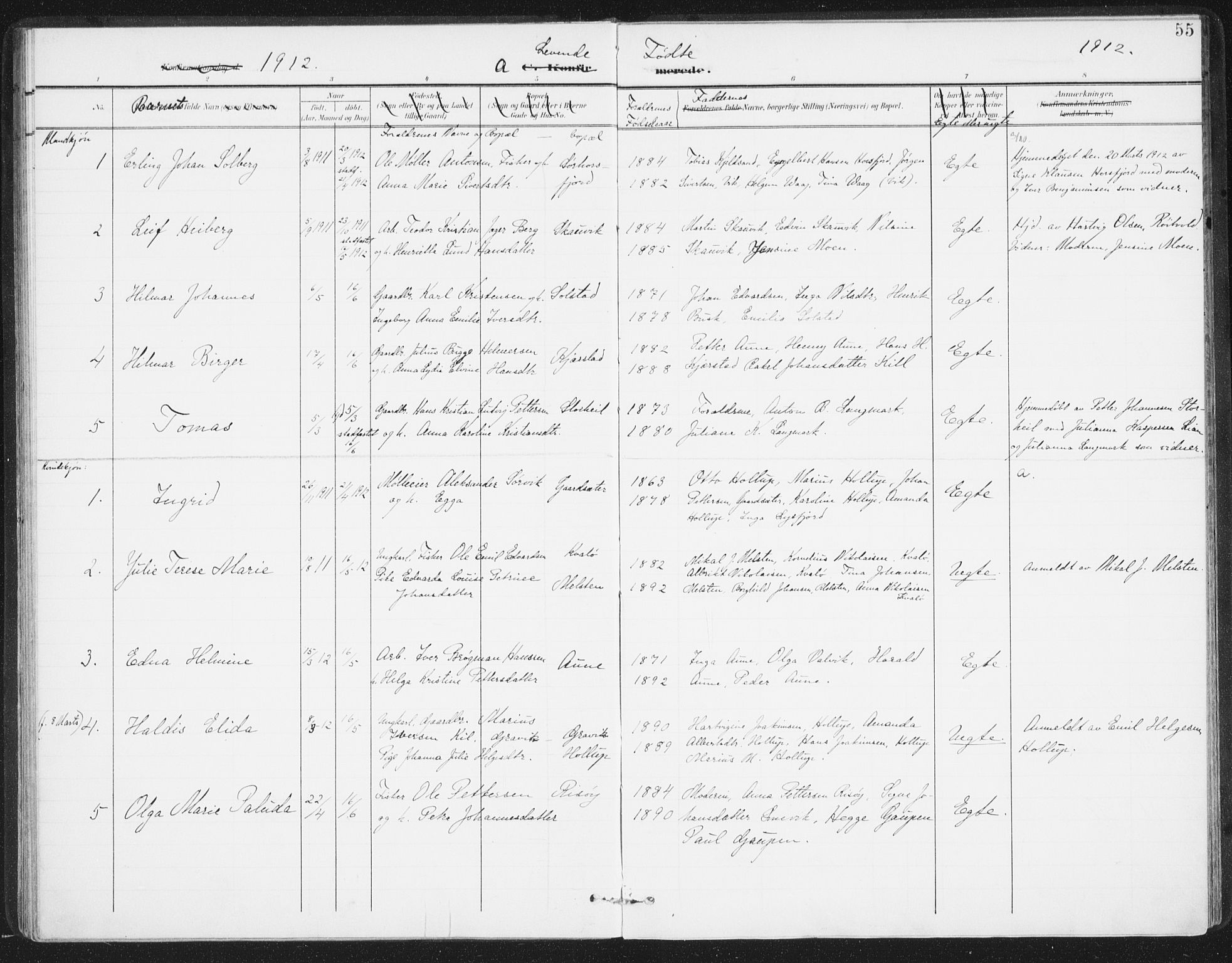 Ministerialprotokoller, klokkerbøker og fødselsregistre - Nordland, AV/SAT-A-1459/811/L0167: Parish register (official) no. 811A04, 1899-1913, p. 55