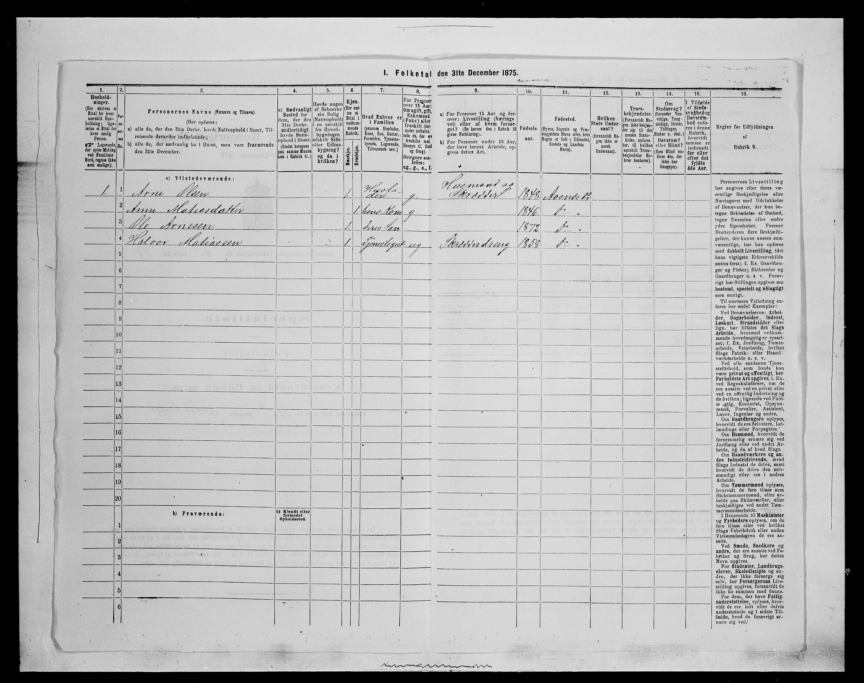 SAH, 1875 census for 0425P Åsnes, 1875, p. 961