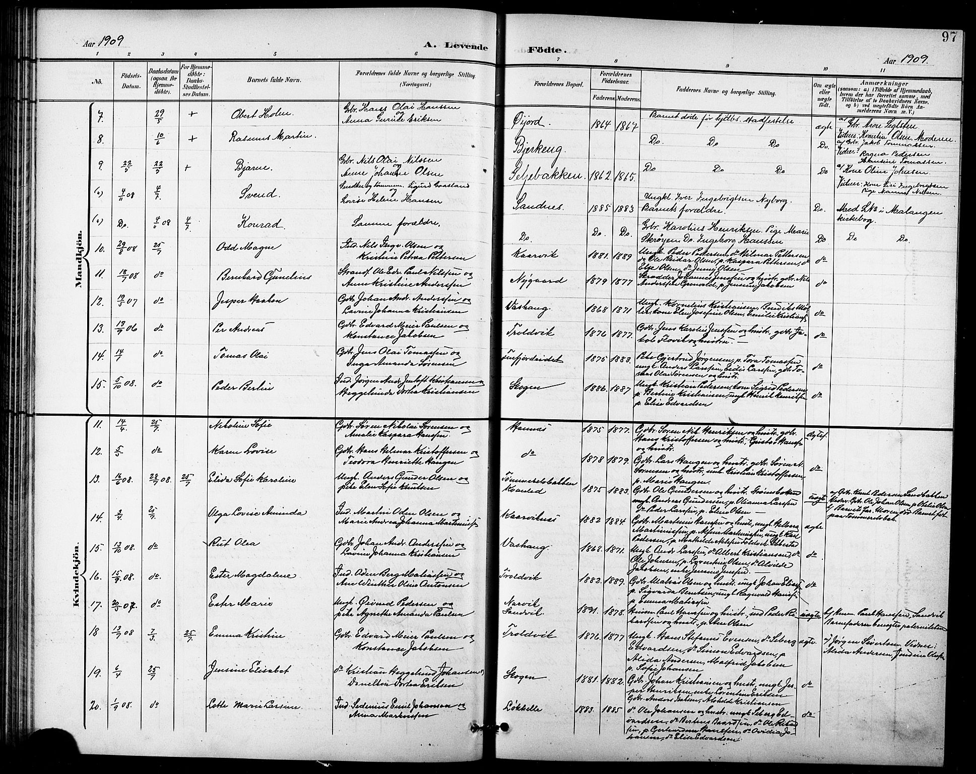 Lenvik sokneprestembete, AV/SATØ-S-1310/H/Ha/Hab/L0008klokker: Parish register (copy) no. 8, 1899-1911, p. 97